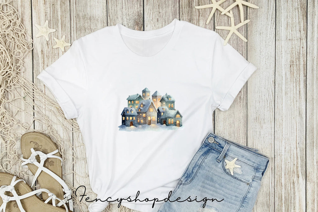 Winter Mosque and Snowy Village Clipart Bundle