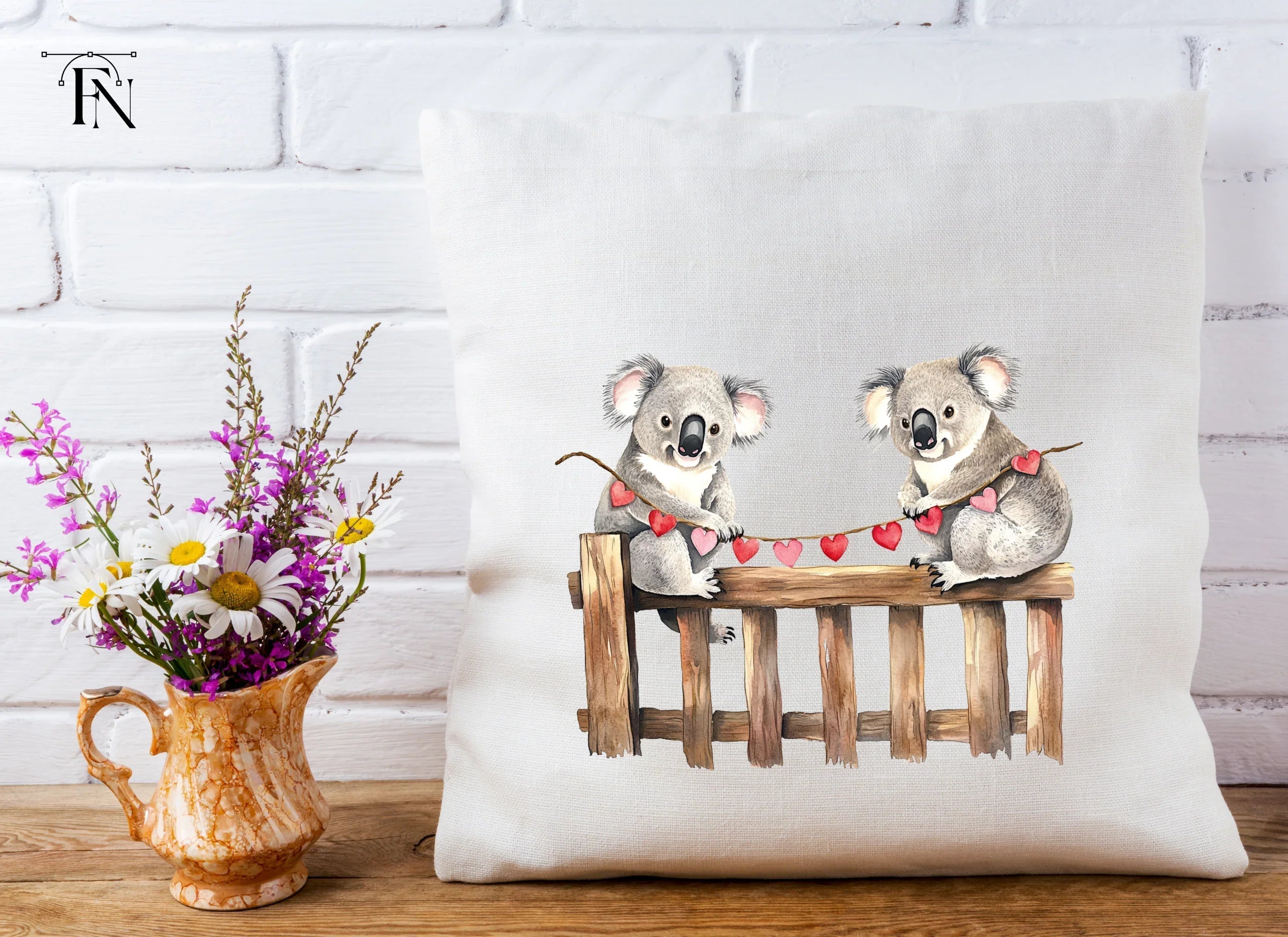 Koalas on Fence with Heart Garland Clipart Bundle