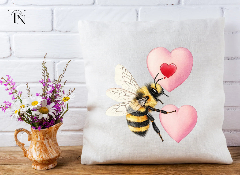 Cute Bumble Bees with Pink Hearts Clipart Bundle