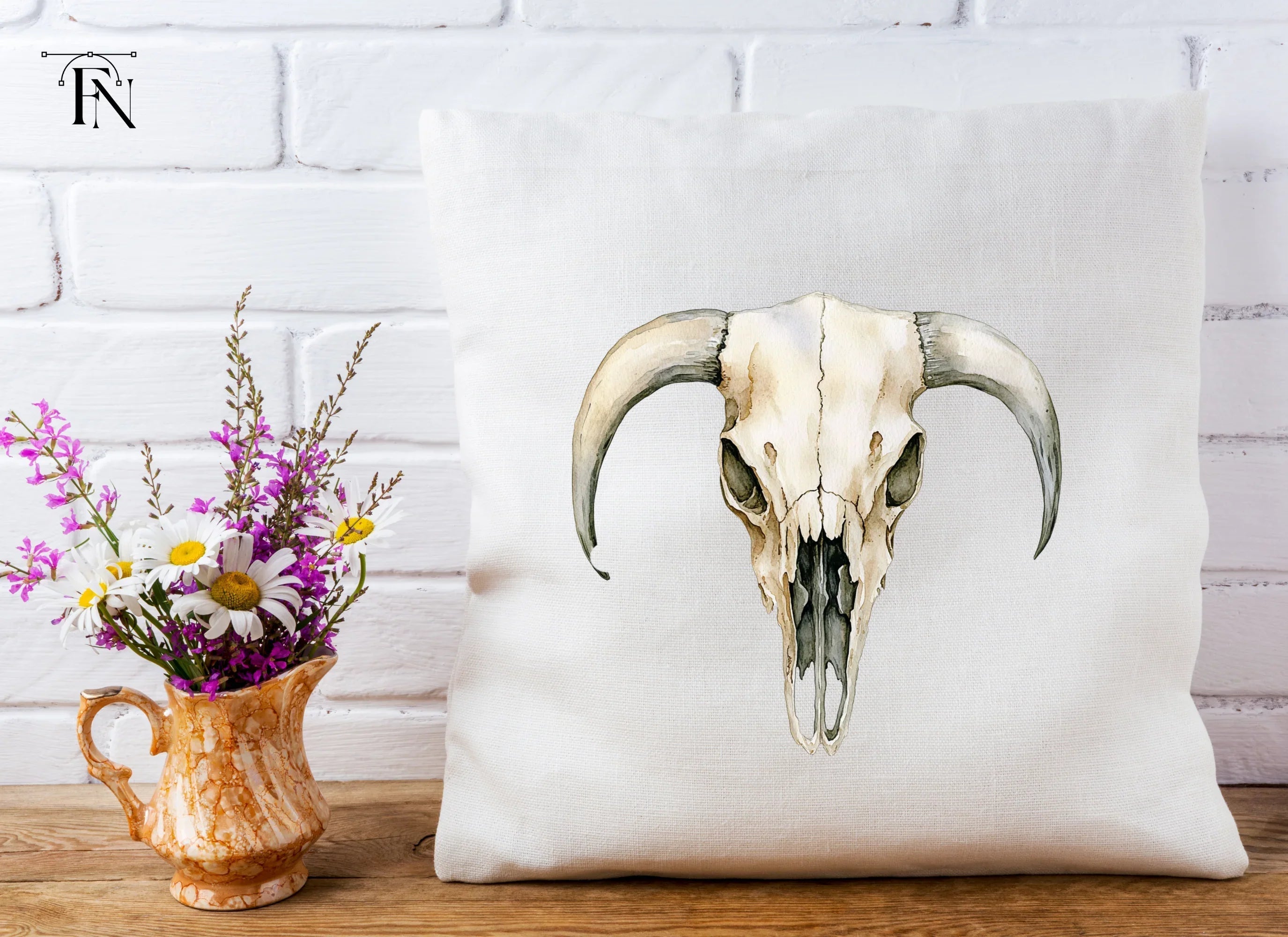 Rustic Cow Skull Illustration Clipart Bundle