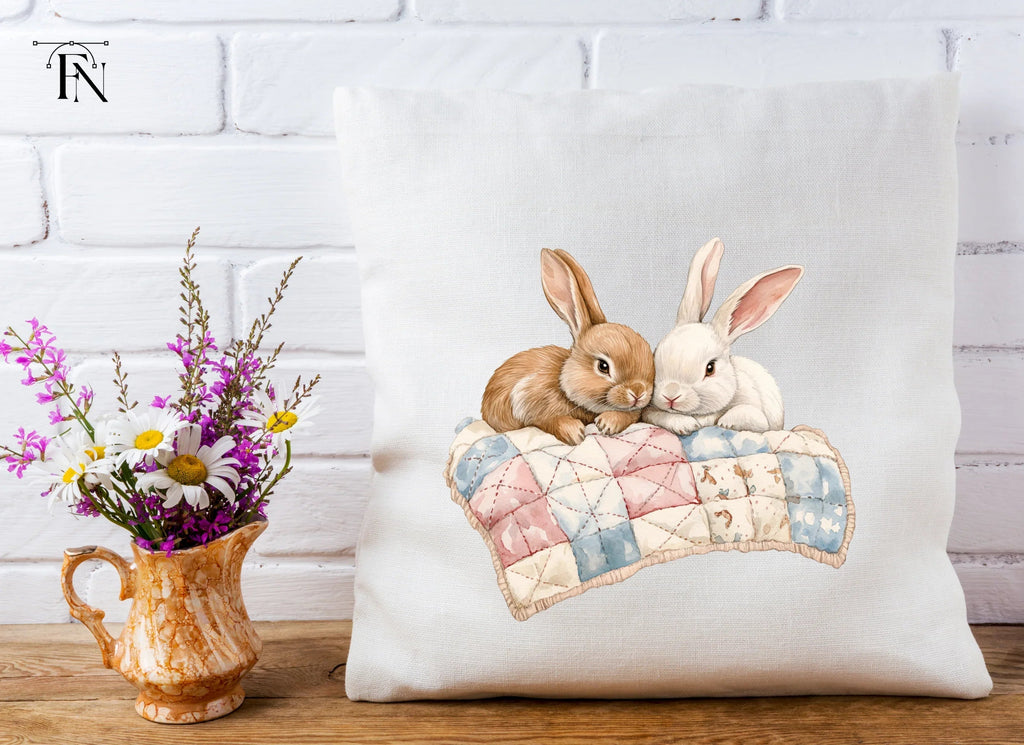 Cute Bunny Friends Under Quilt Clipart Bundle