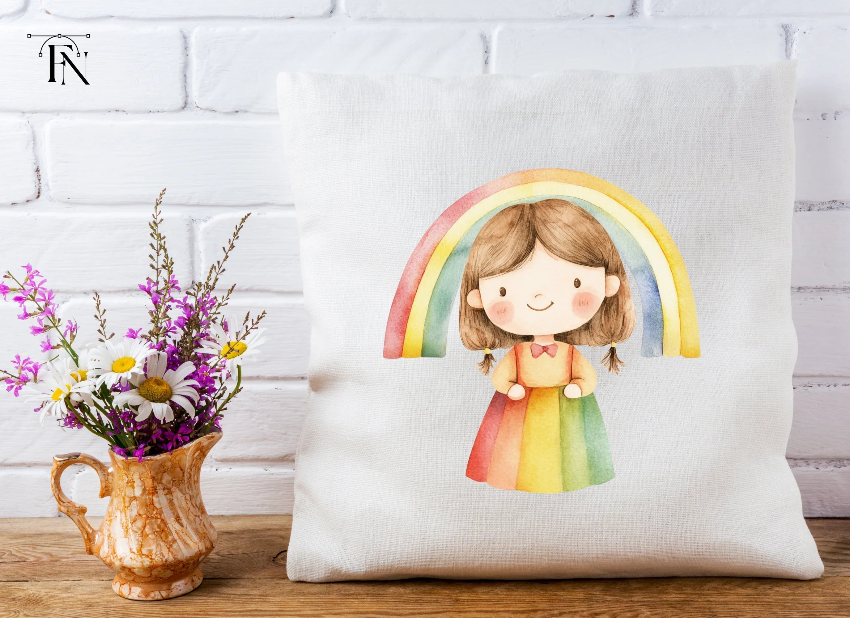 Cute Girl with Rainbow Clipart Bundle