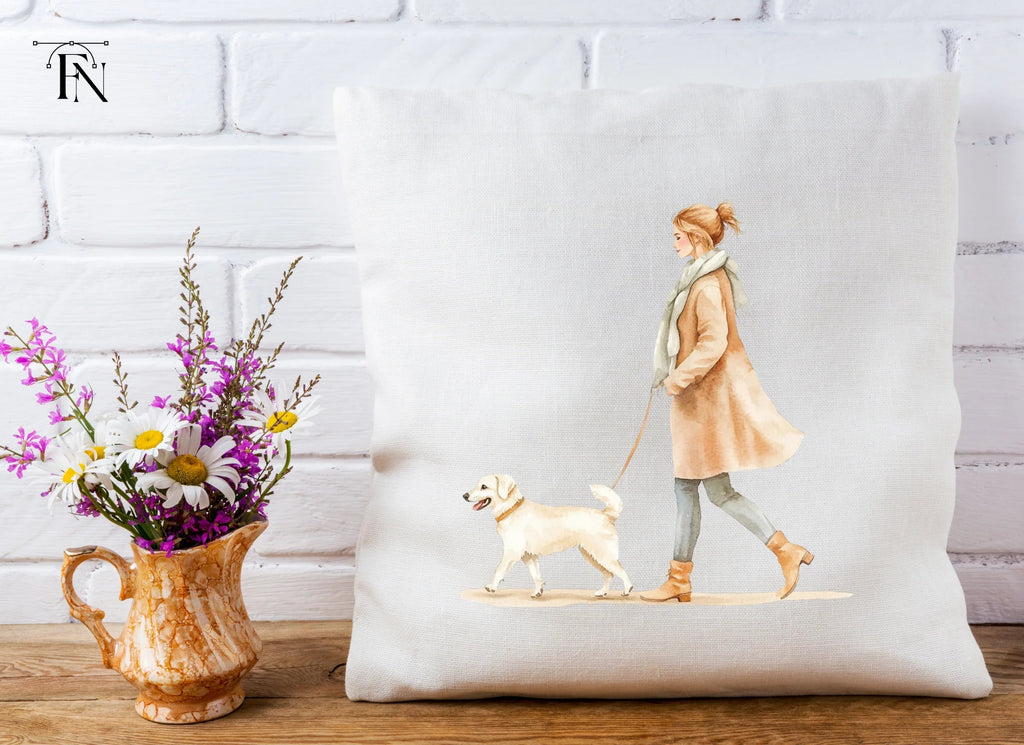 Dog Walking Woman Clipart Bundle
