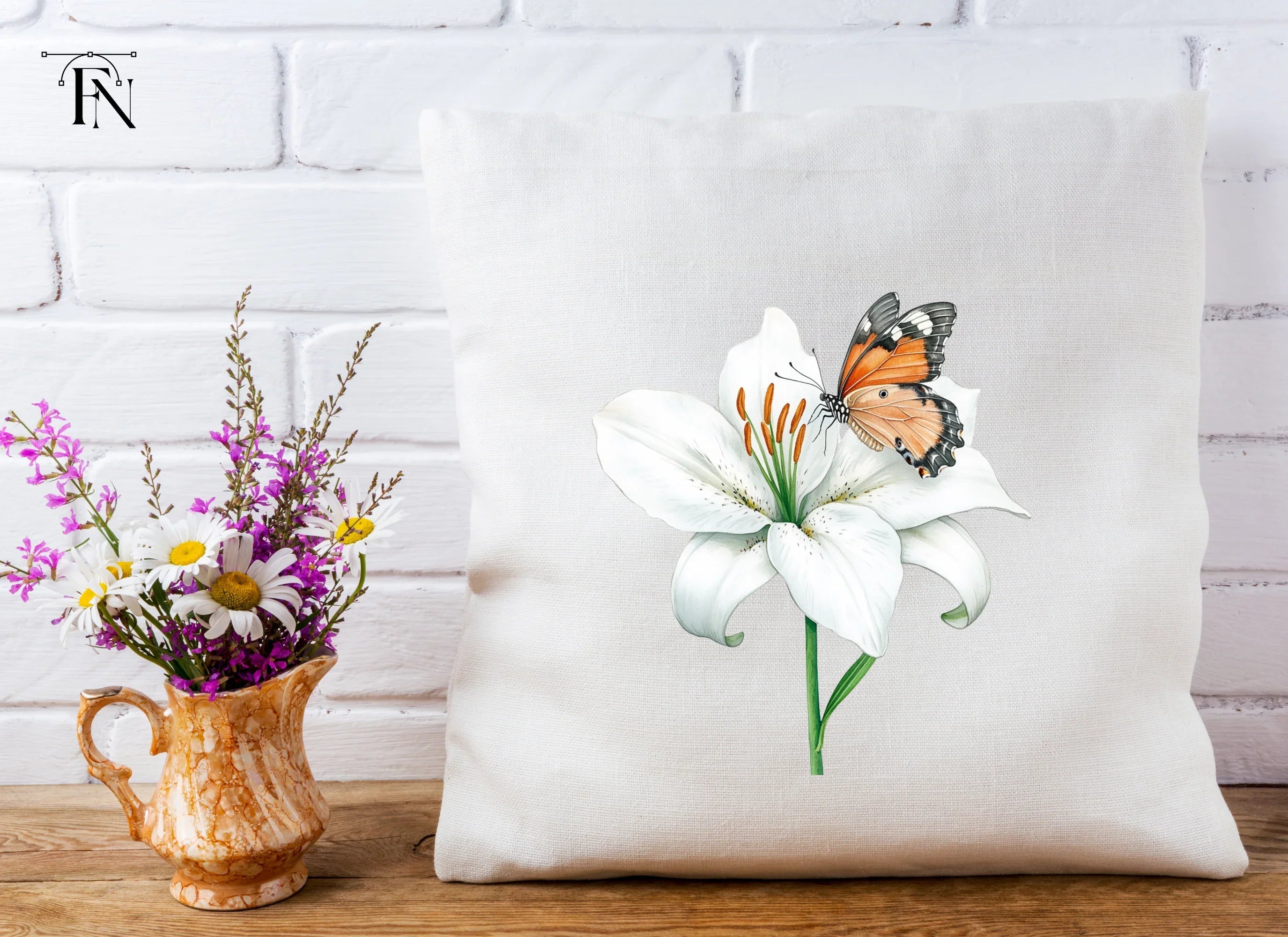 White Lily and Butterfly Clipart Bundle
