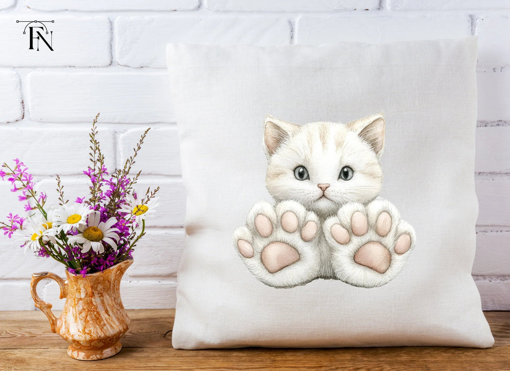 Adorable White Kitten with Big Paws Clipart Bundle