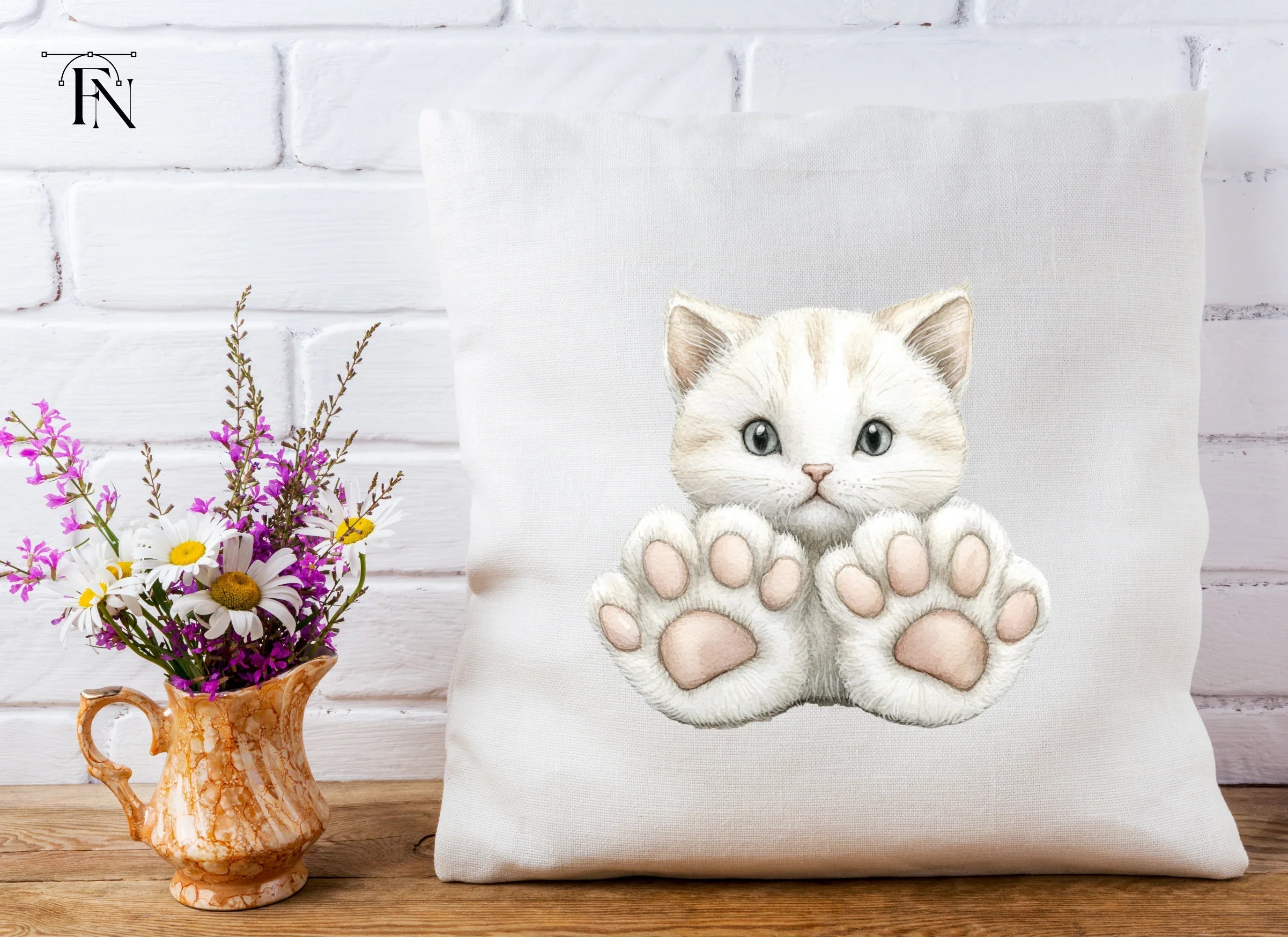 Adorable White Kitten with Big Paws Clipart Bundle