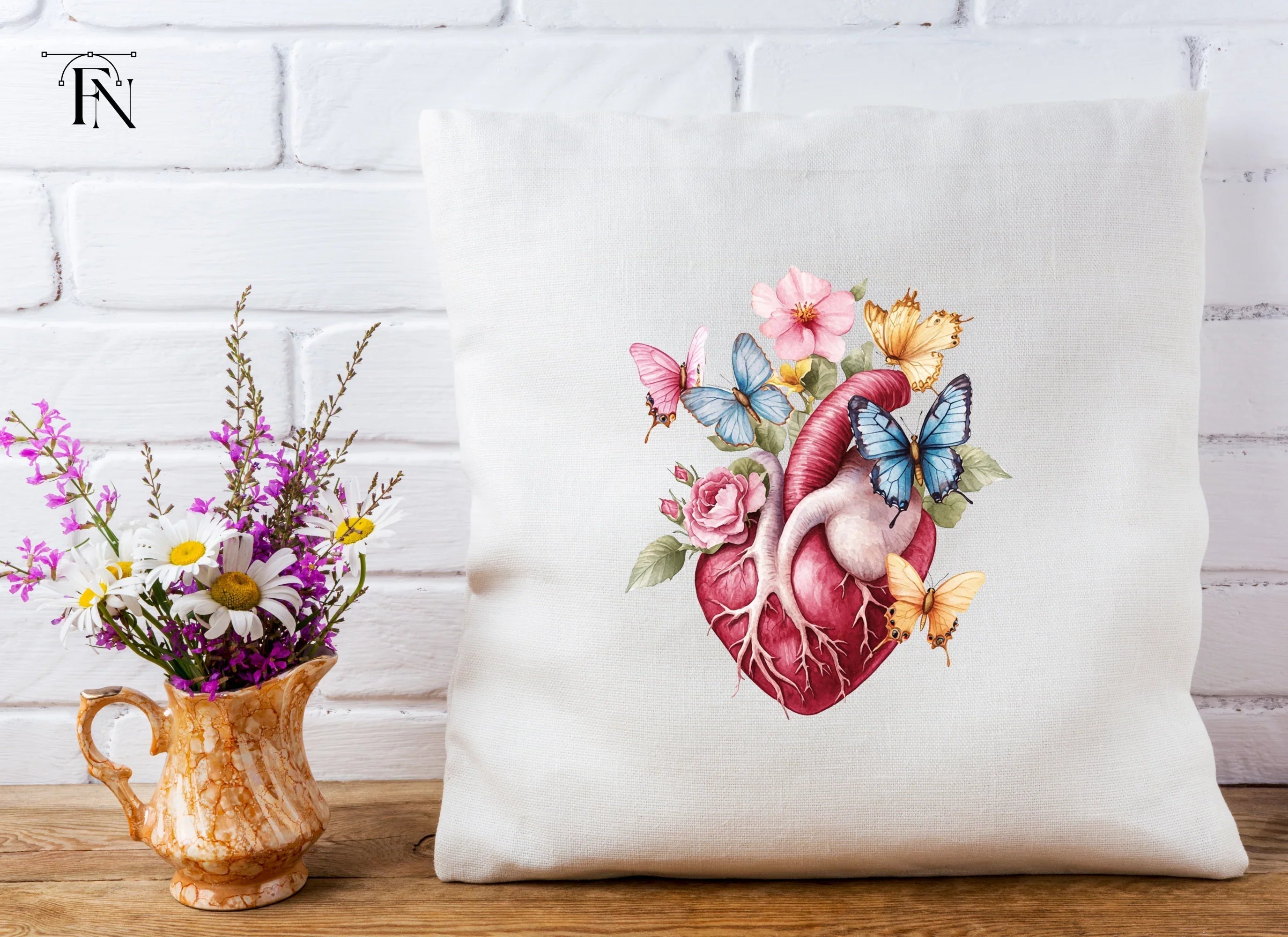 Anatomical Heart with Butterflies Clipart Bundle