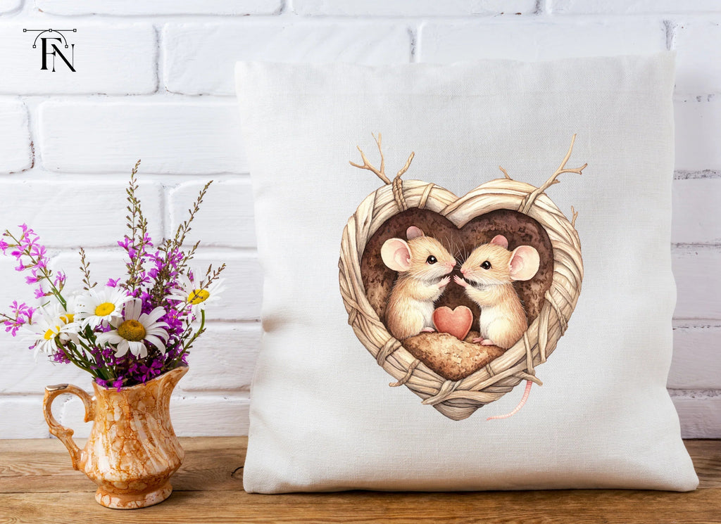 Romantic Mice in Heart Nest Clipart Bundle