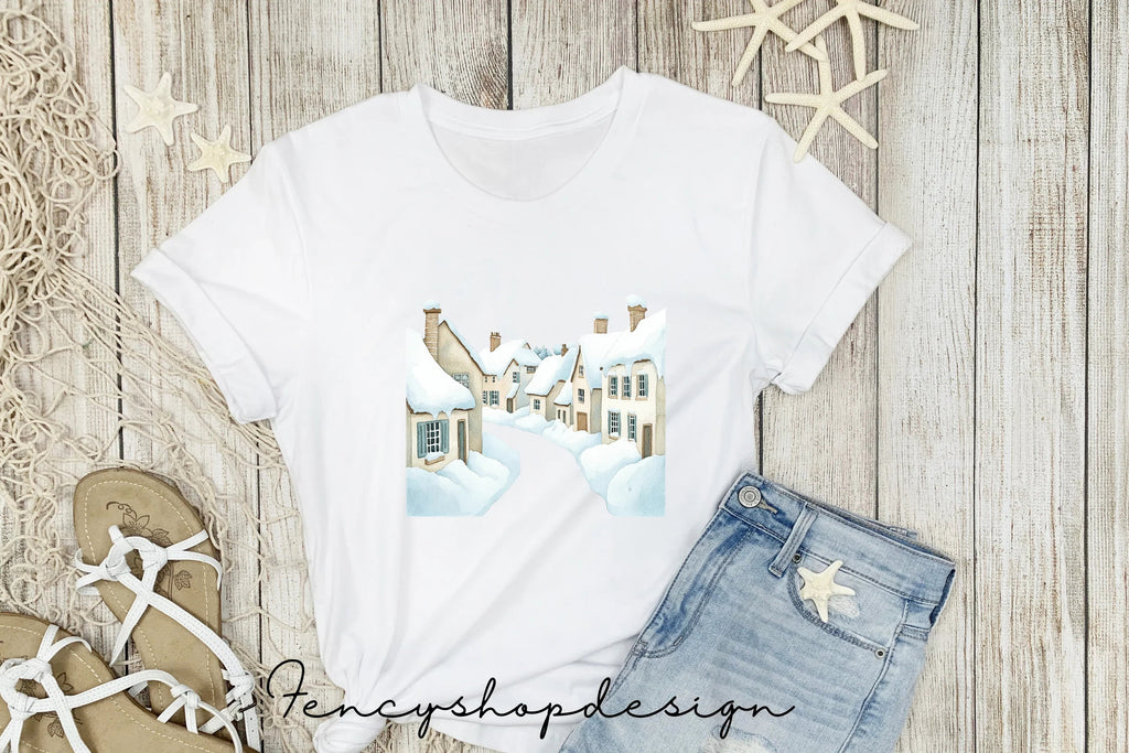 Cozy Winter Village Houses Clipart Bundle
