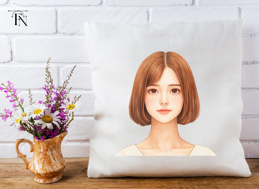 Cute Bob Haircut Girl Portrait Clipart Bundle