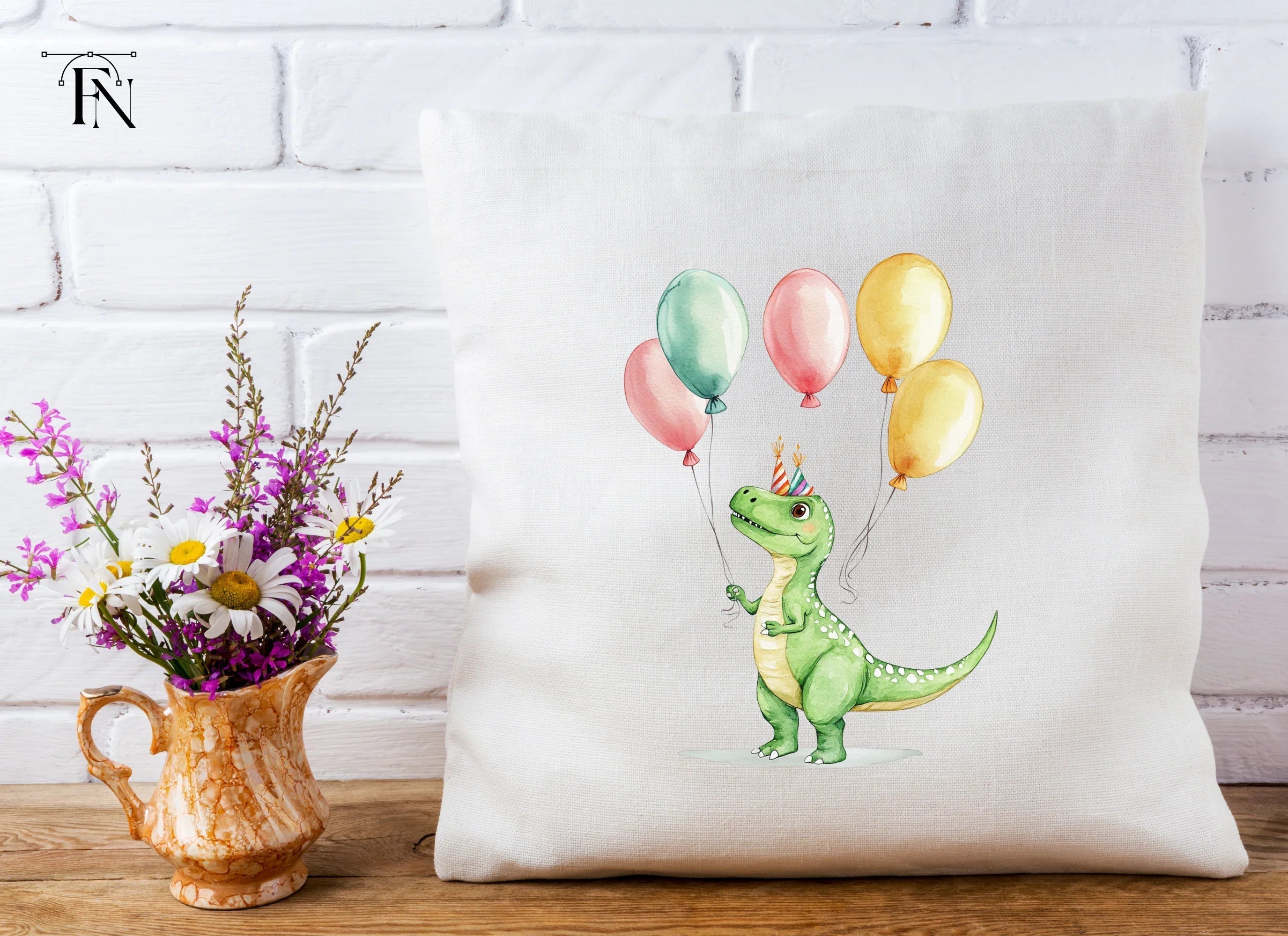 Cute Dinosaur Birthday Balloons Clipart Bundle