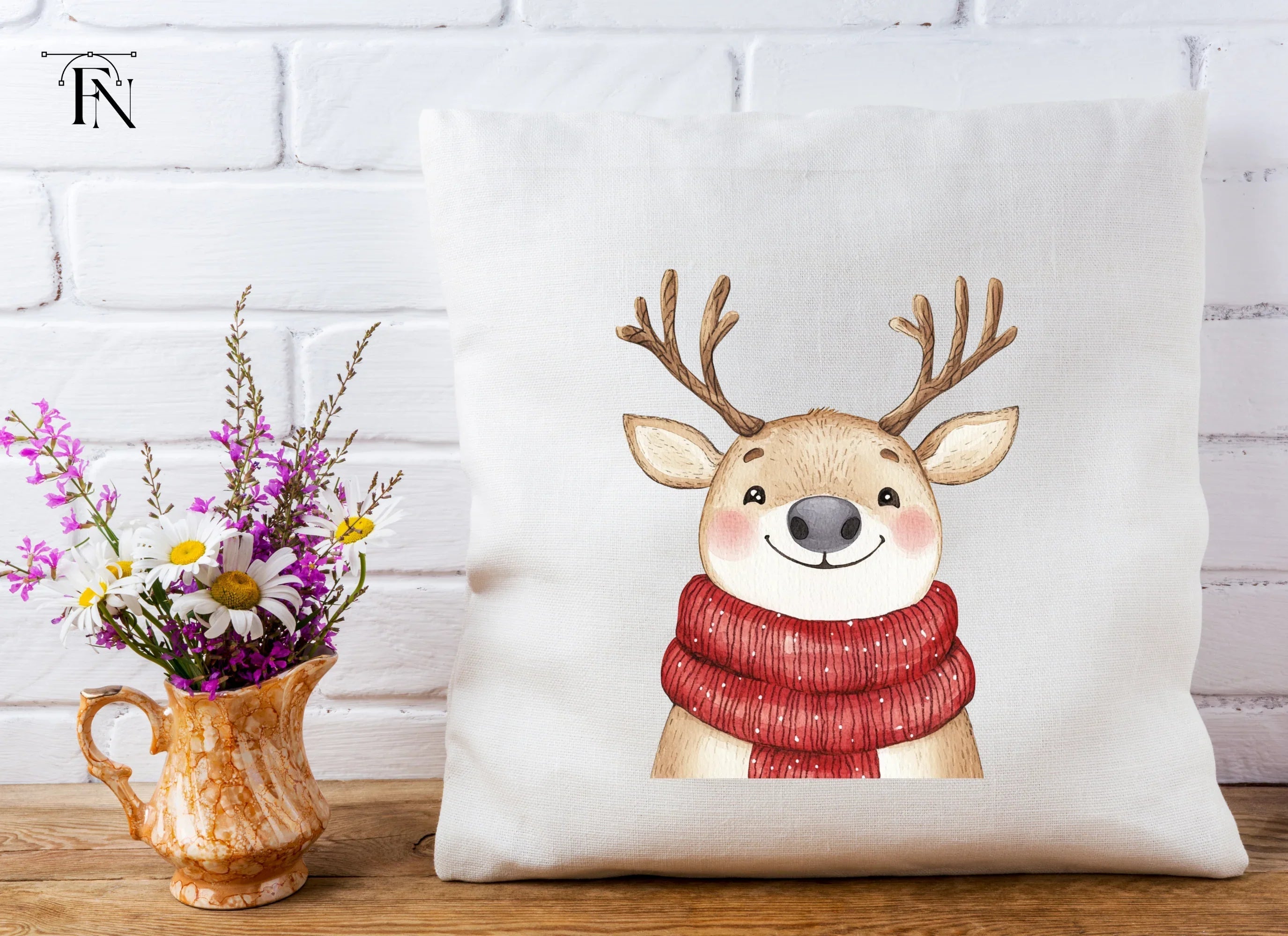 Smiling Reindeer with Red Scarf Clipart Bundle