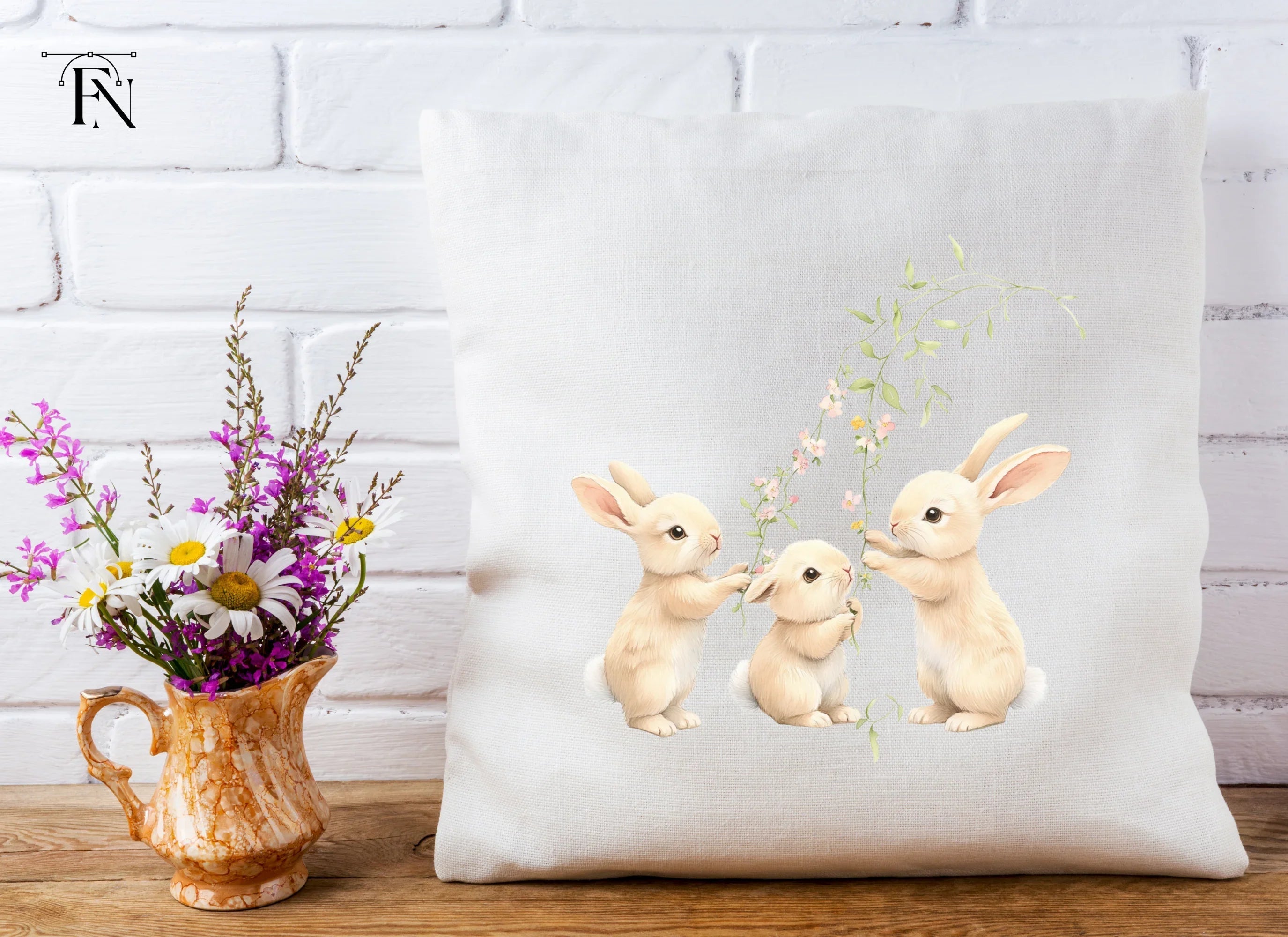 Baby Bunnies with Floral Vines Clipart Bundle