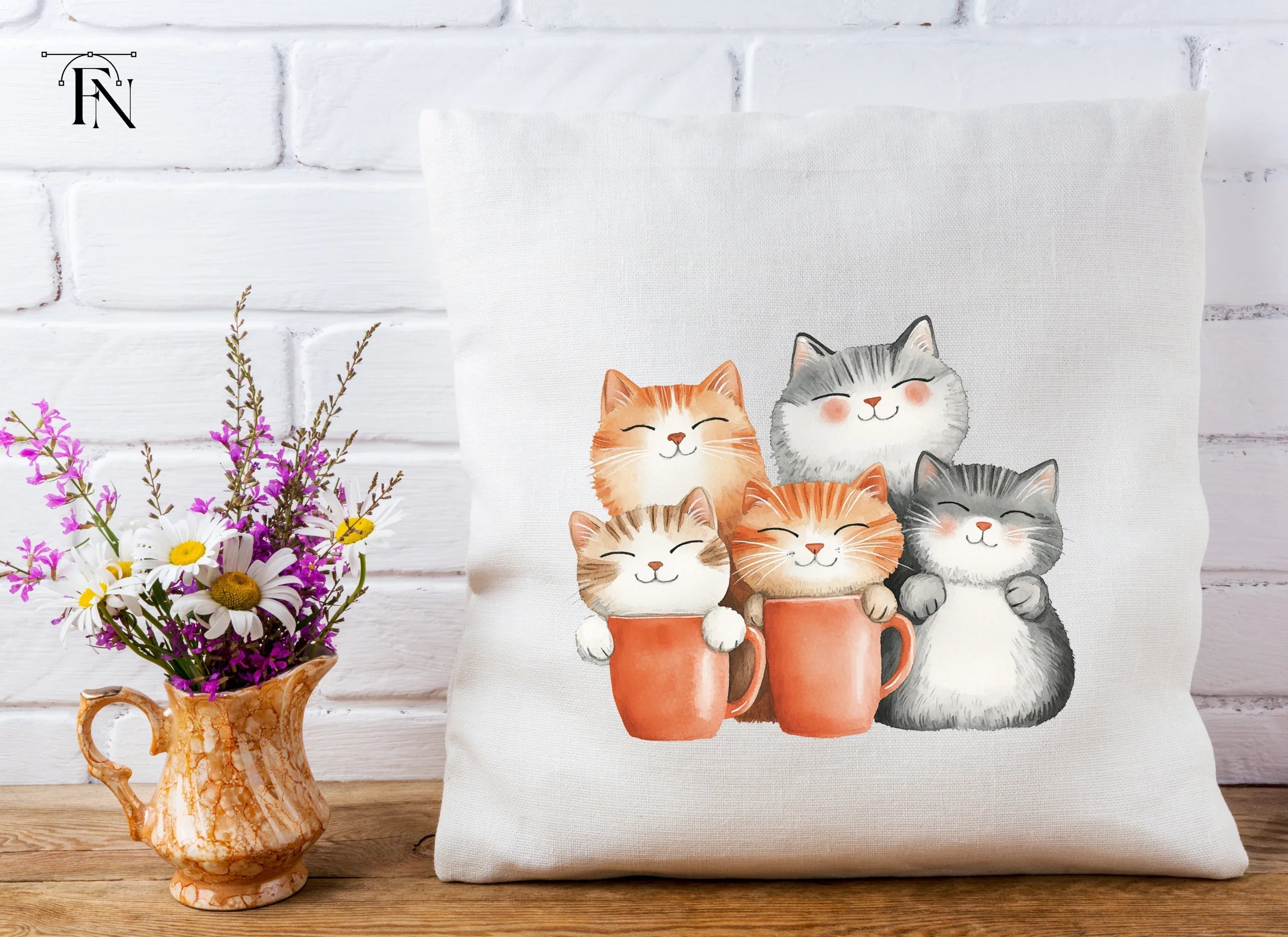 Happy Cats in Mugs Clipart Bundle