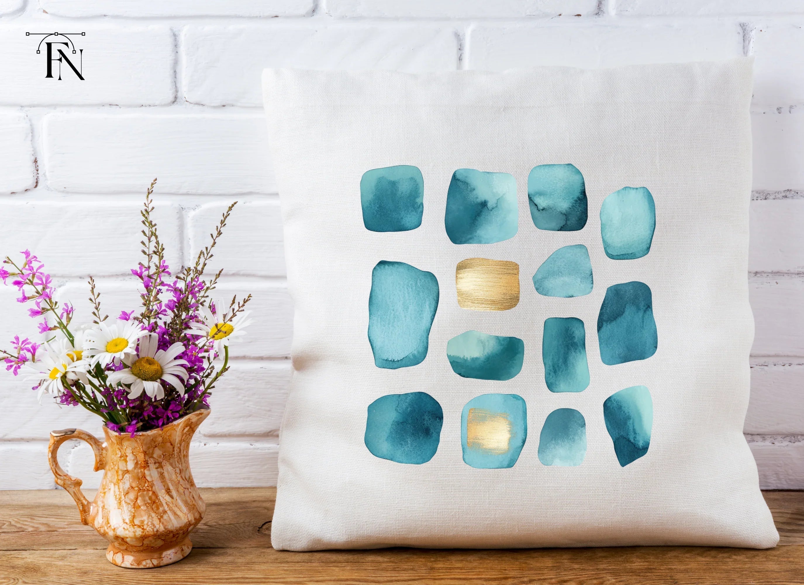 Teal Gold Abstract Shapes Clipart Bundle