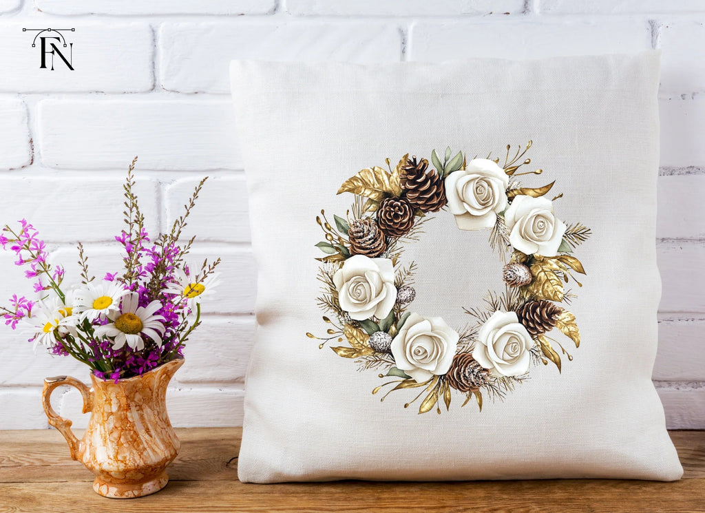 Elegant Winter White Rose Wreath Clipart Bundle