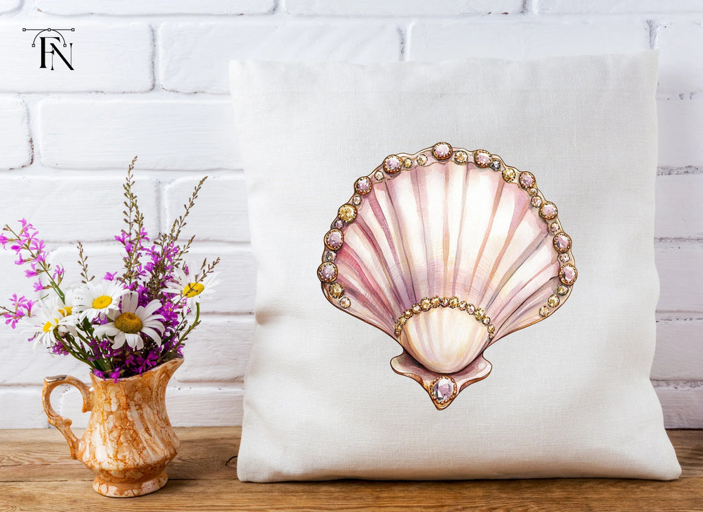 Pink Seashells with Gold Gem Clipart Bundle