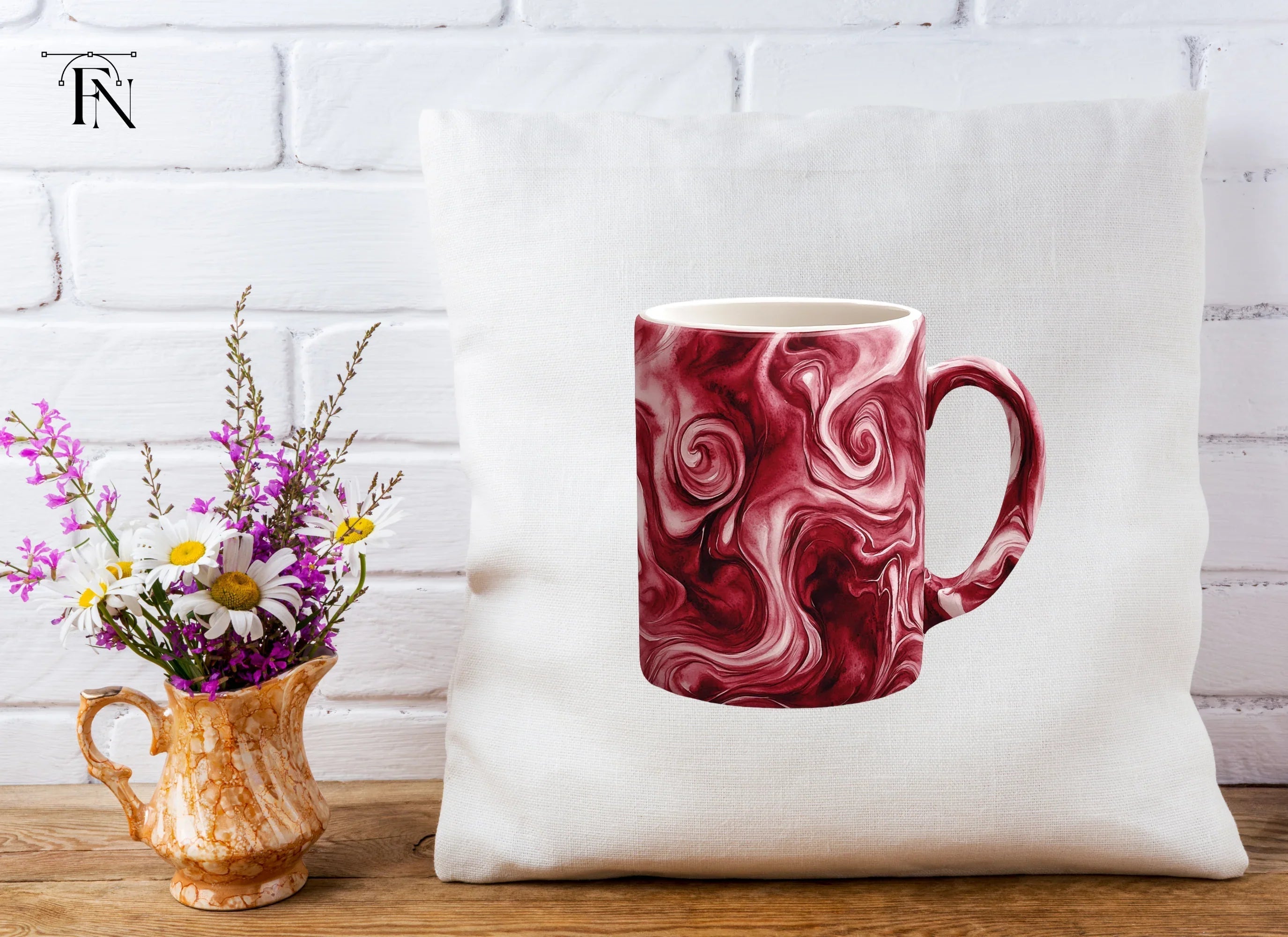 Red Marble Swirl Coffee Clipart Bundle