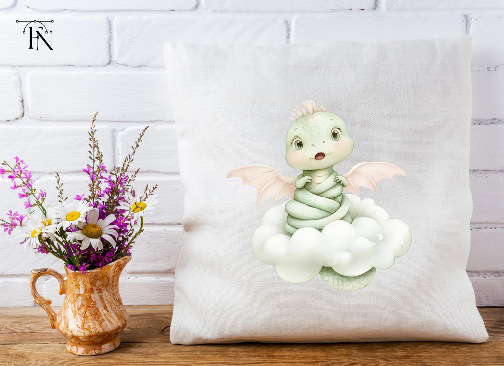 Cute Baby Dragon on Clouds Clipart Bundle
