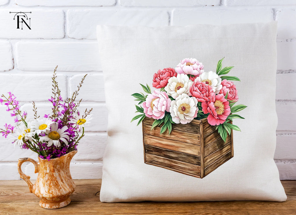 Peony Bouquets in Rustic Wooden Crates Clipart Bundle