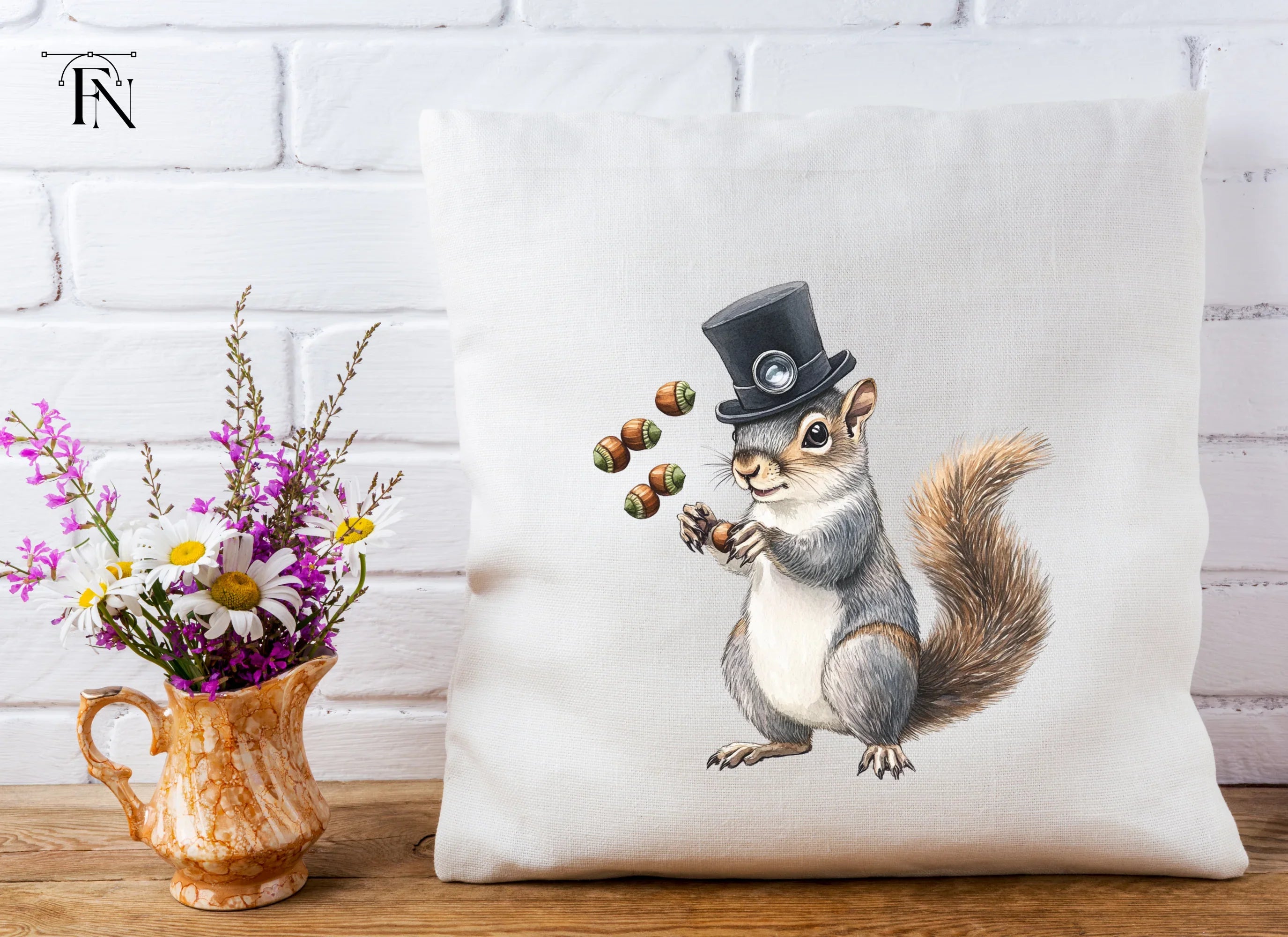 Squirrel with Top Hat and Acorns Clipart Bundle