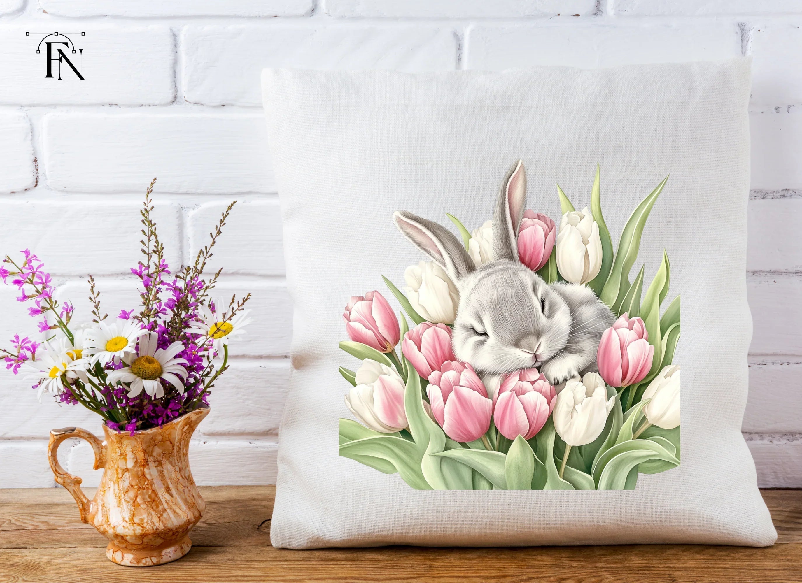 Sleeping Bunny in Tulip Bouquet Clipart Bundle