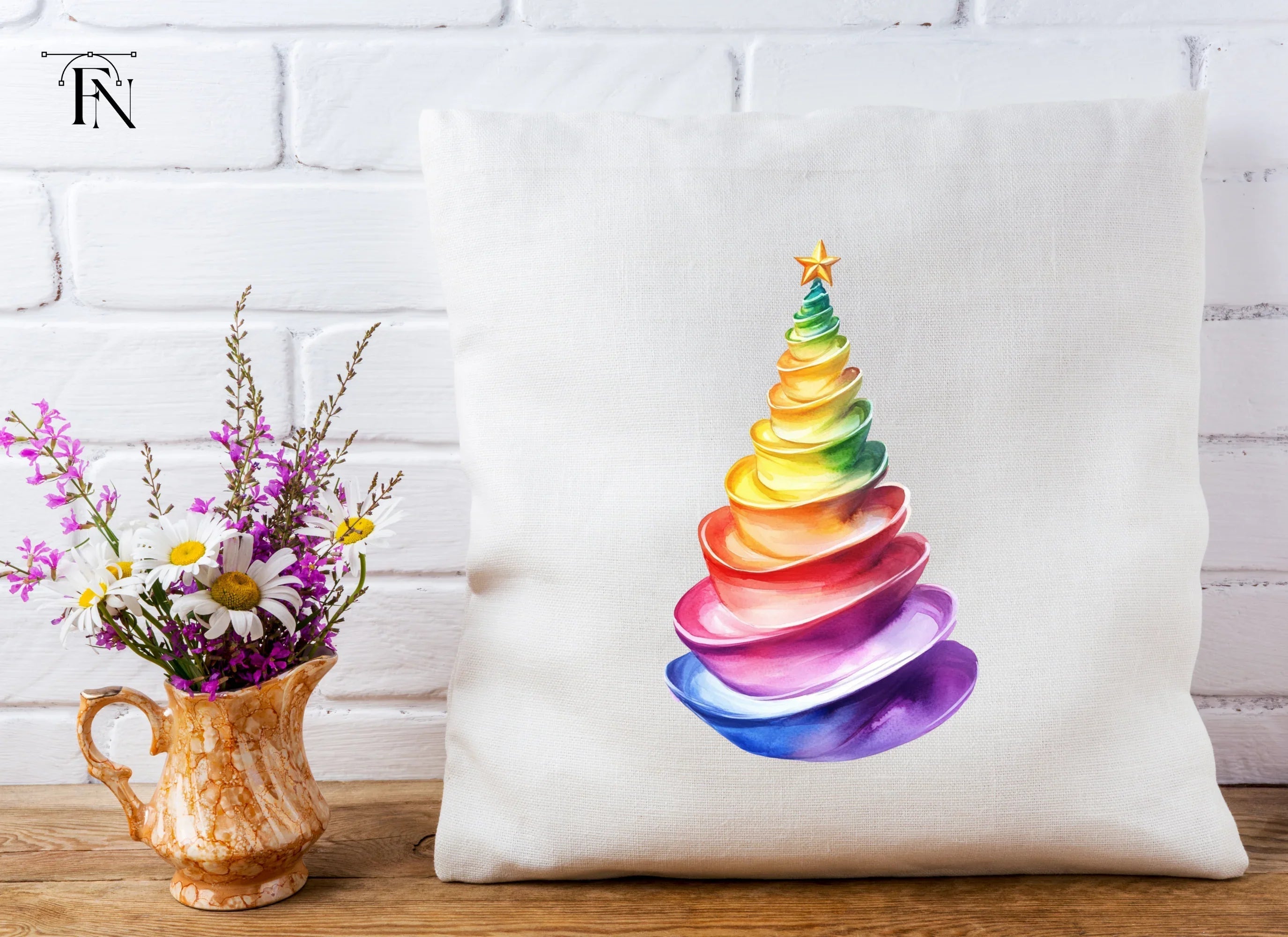 Rainbow Christmas Tree Clipart Bundle