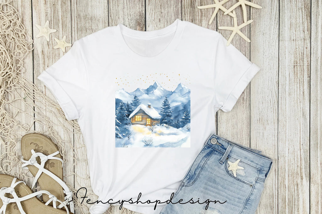 Snowy Mountain Cabin Clipart Bundle