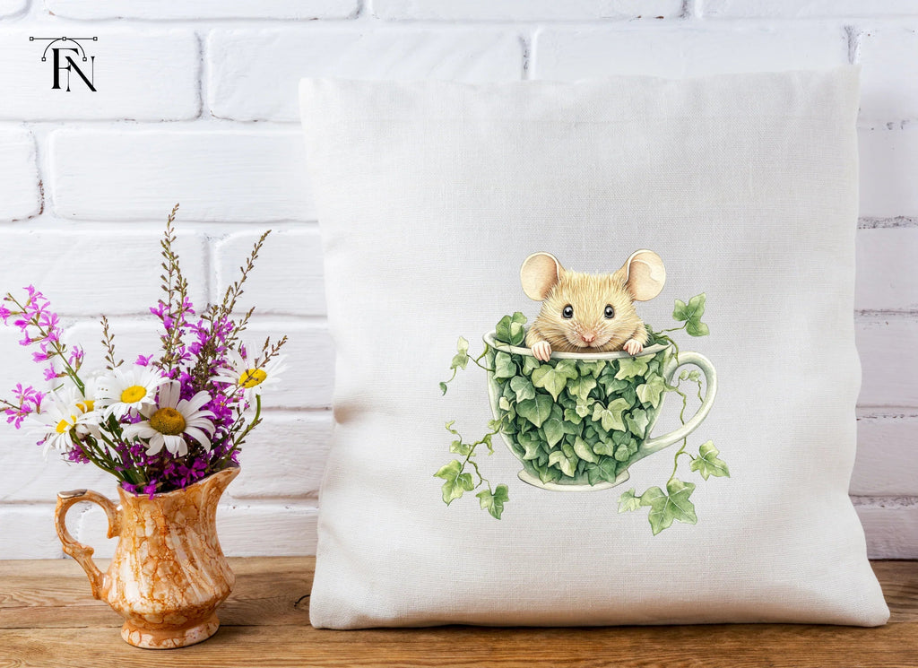 Cute Mice in Ivy Teacups Clipart Bundle