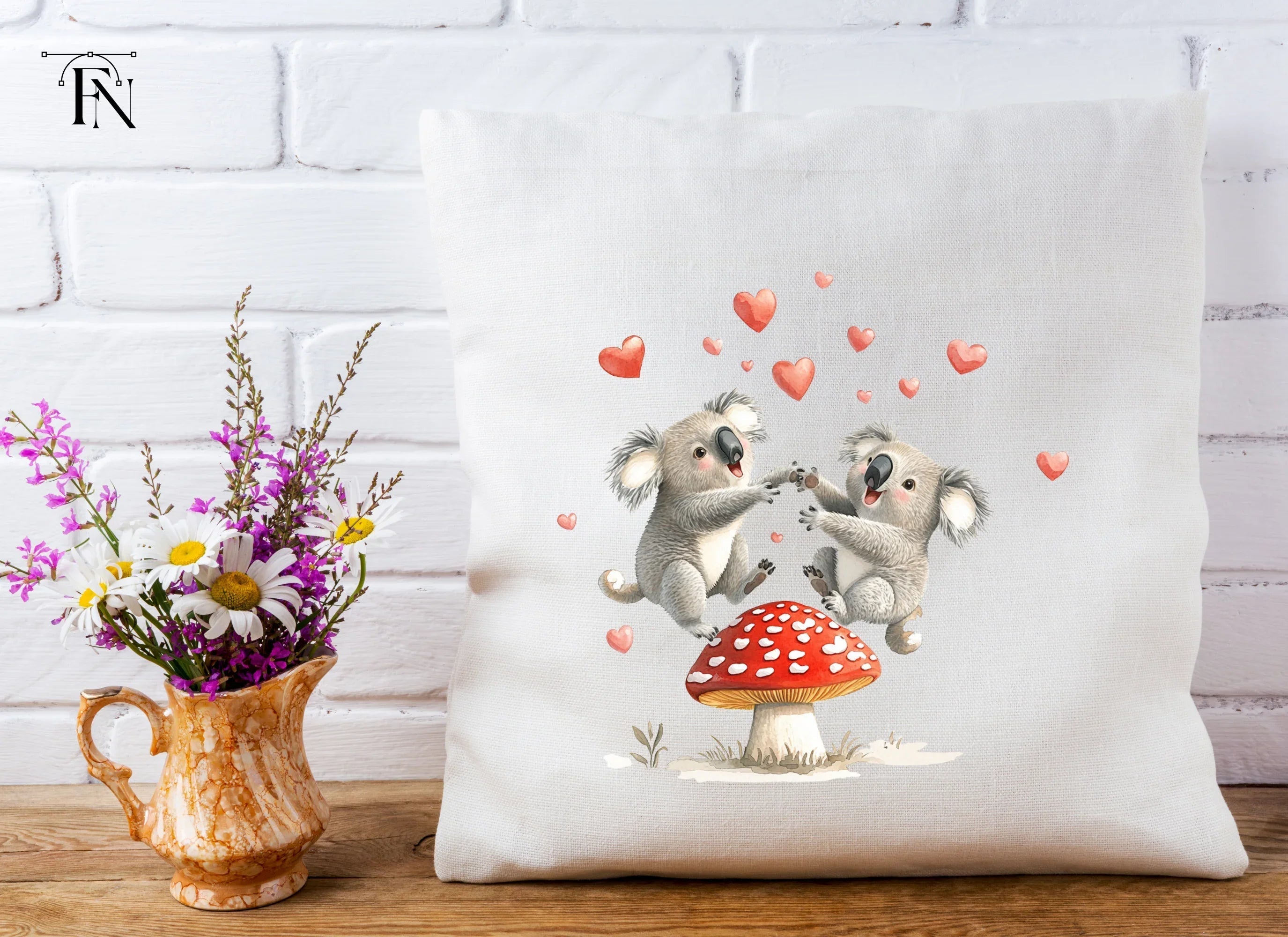 Playful Koalas on Mushroom Clipart Bundle