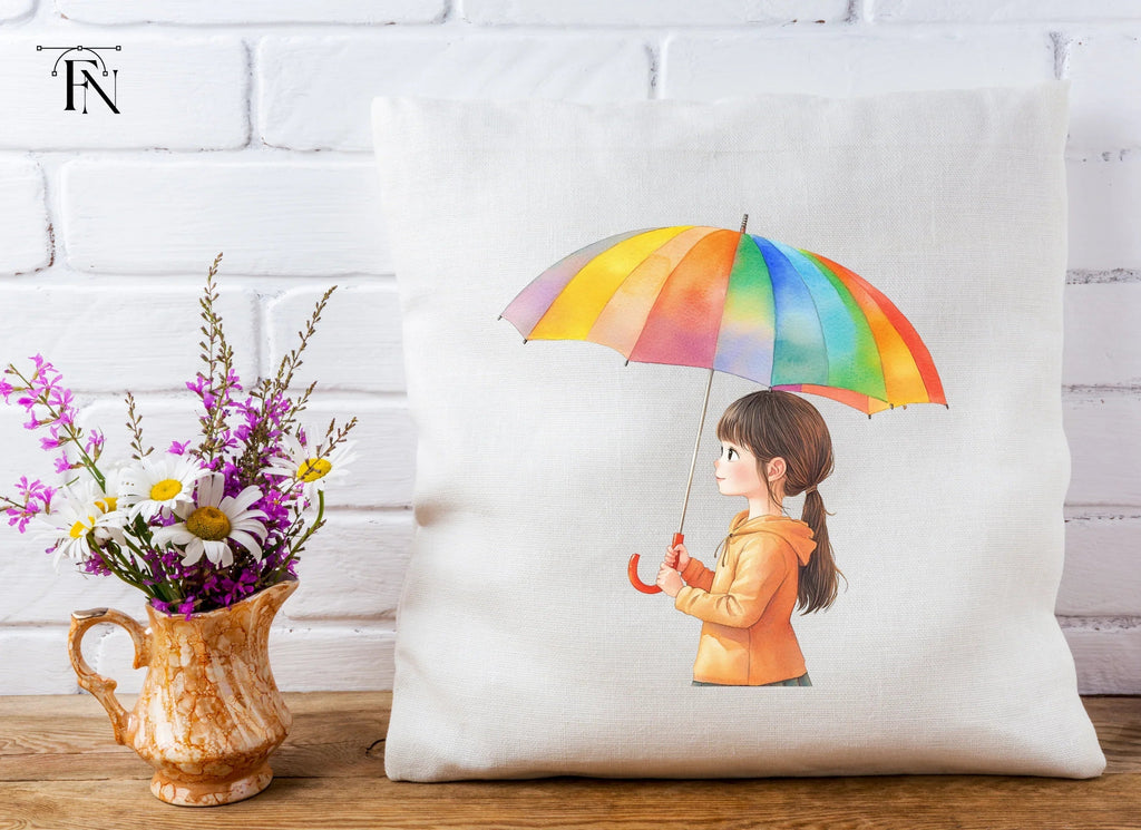 Girl with Rainbow Umbrella Clipart Bundle