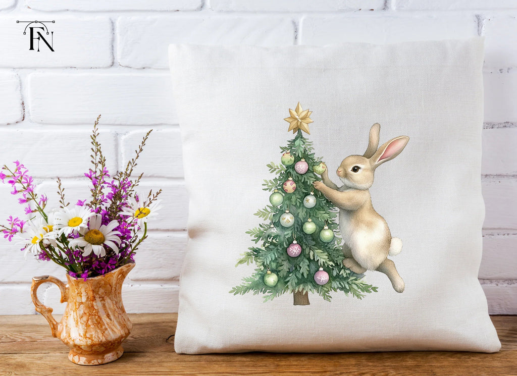 Brown Bunnies Decorating Christmas Tree Clipart Bundle