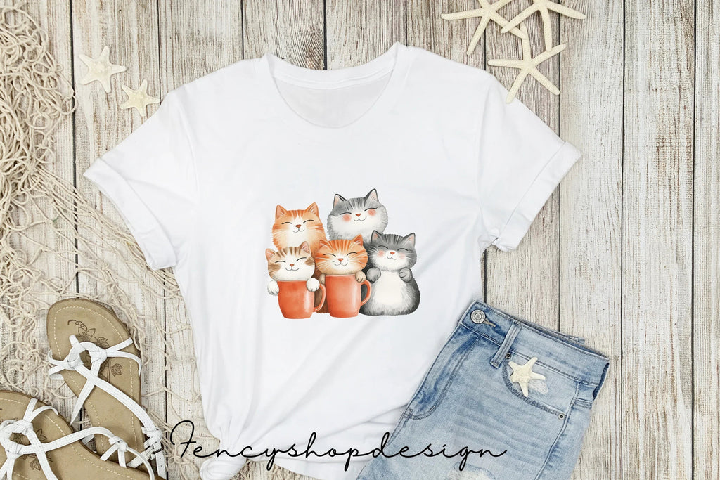 Cute Cats in Mugs Clipart Bundle