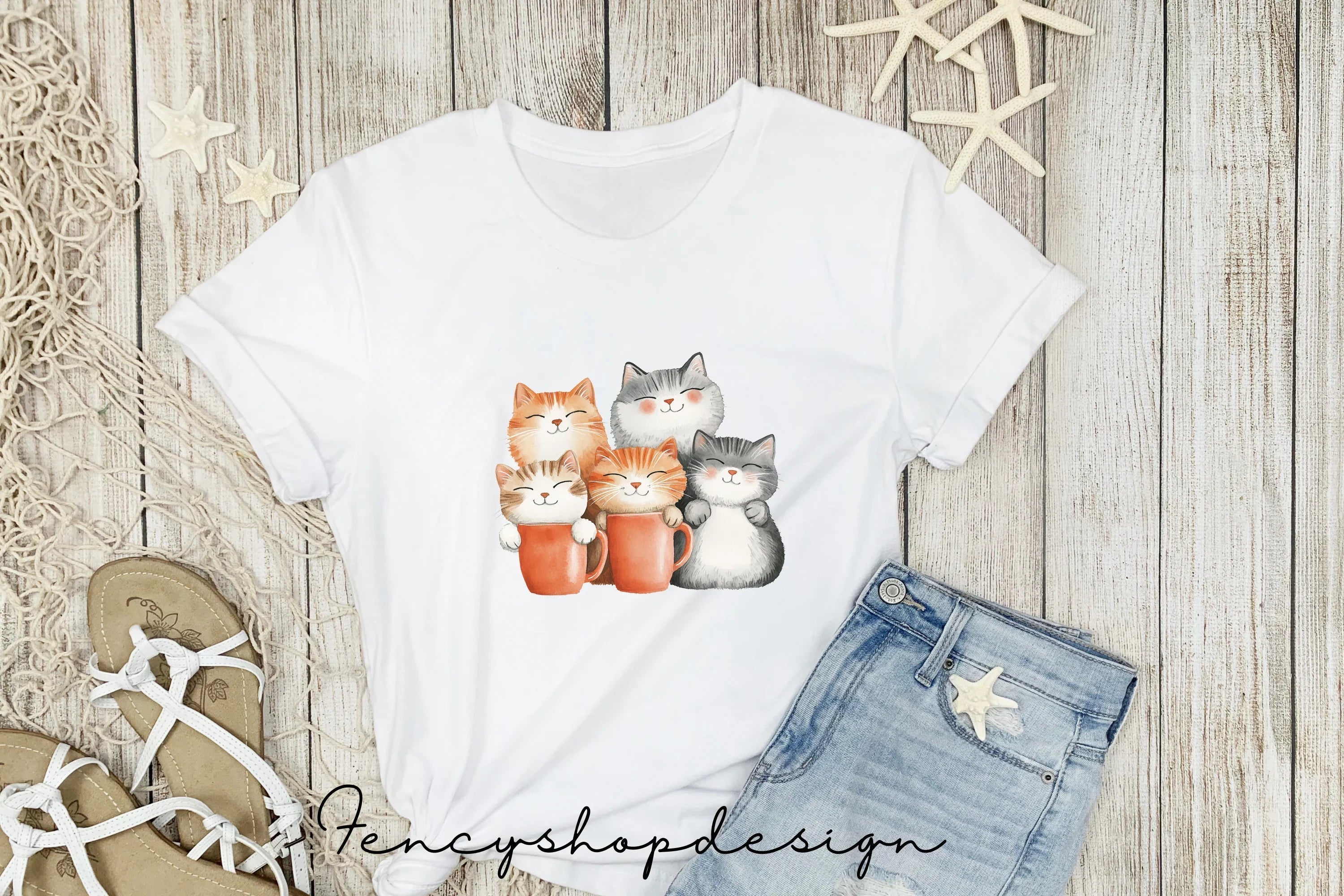 Cute Cats in Mugs Clipart Bundle