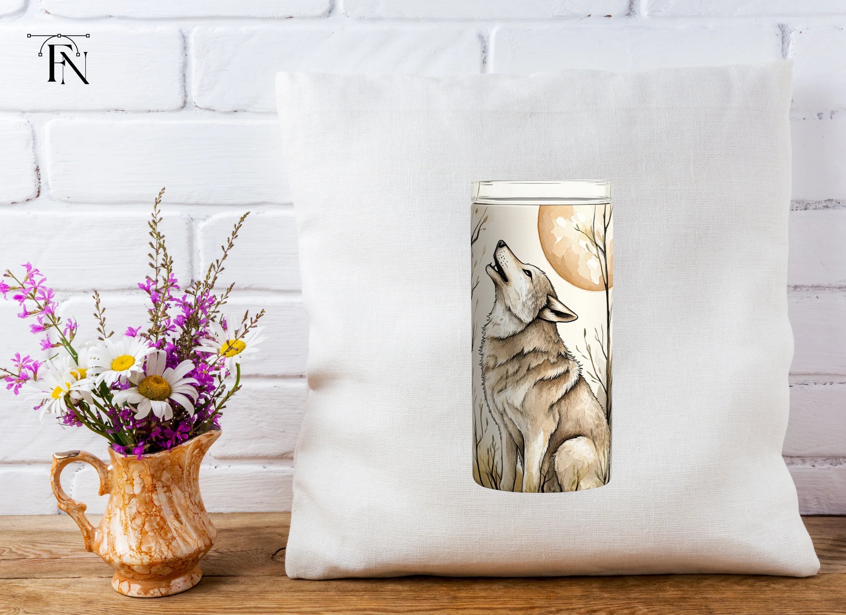 Autumn Wolf Howling at Moon Tumbler Clipart Bundle