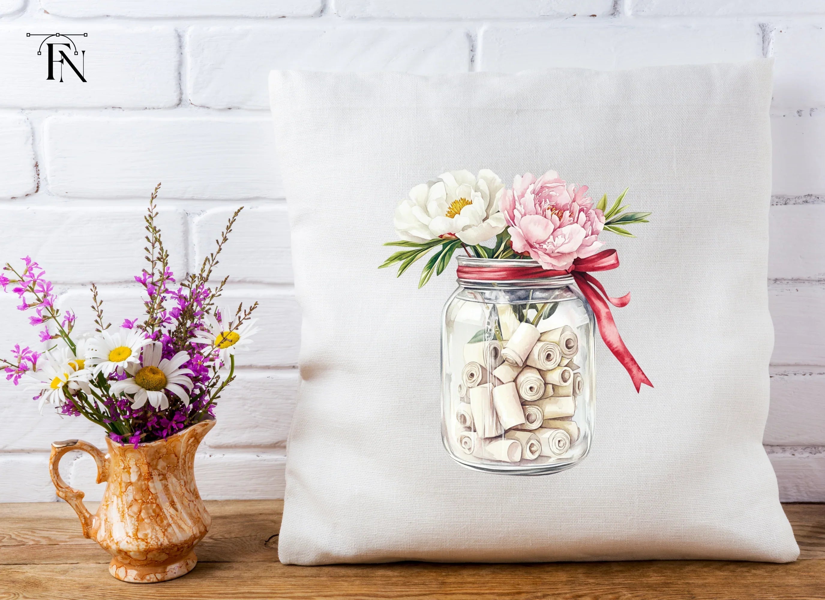 Peony and Message Jar Clipart Bundle
