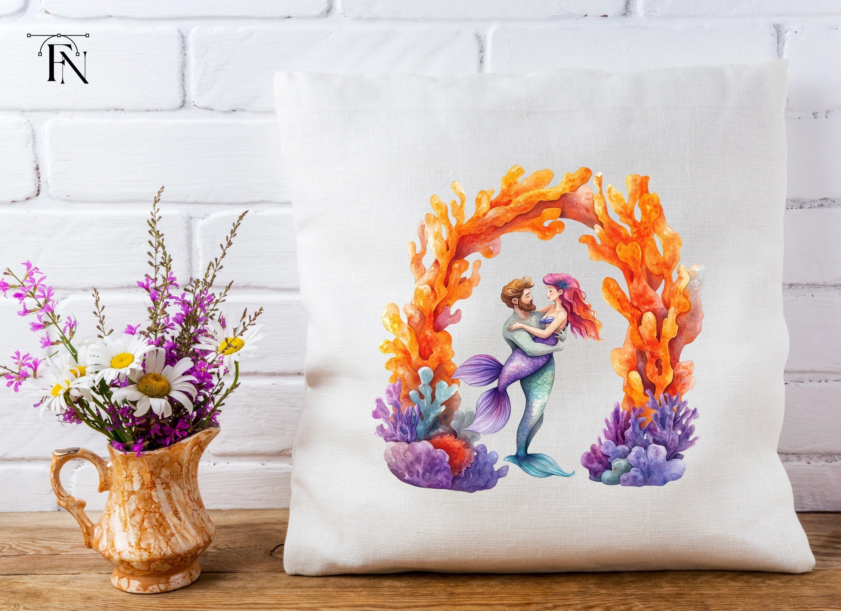 Mermaid Couple Coral Arch Clipart Bundle