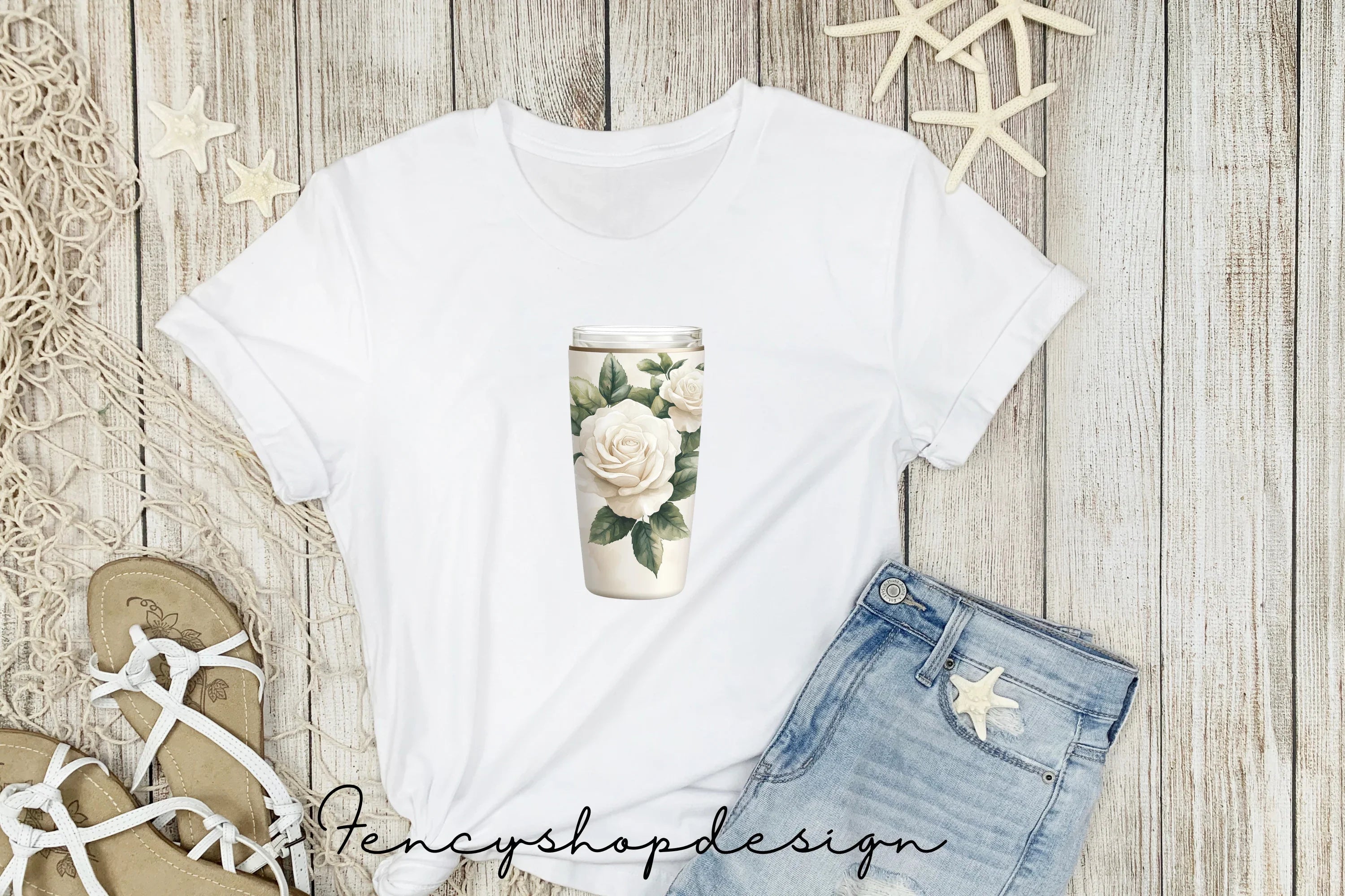 Elegant White Rose Tumbler Clipart Bundle
