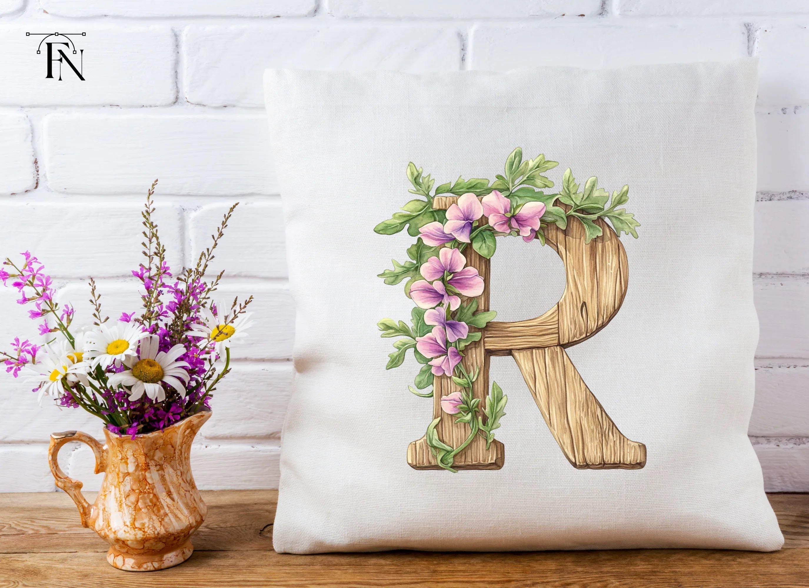 Floral Wooden Letter Clipart Bundle
