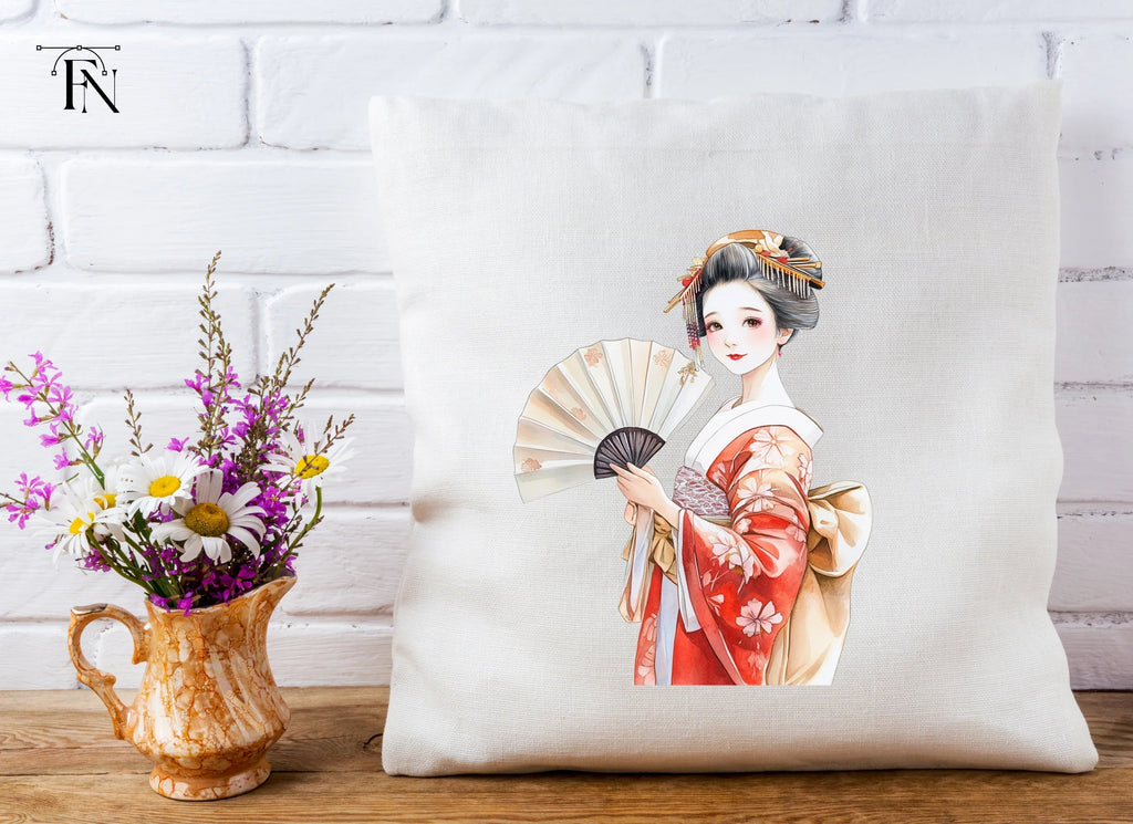 Vibrant Geisha with Fans Clipart Bundle