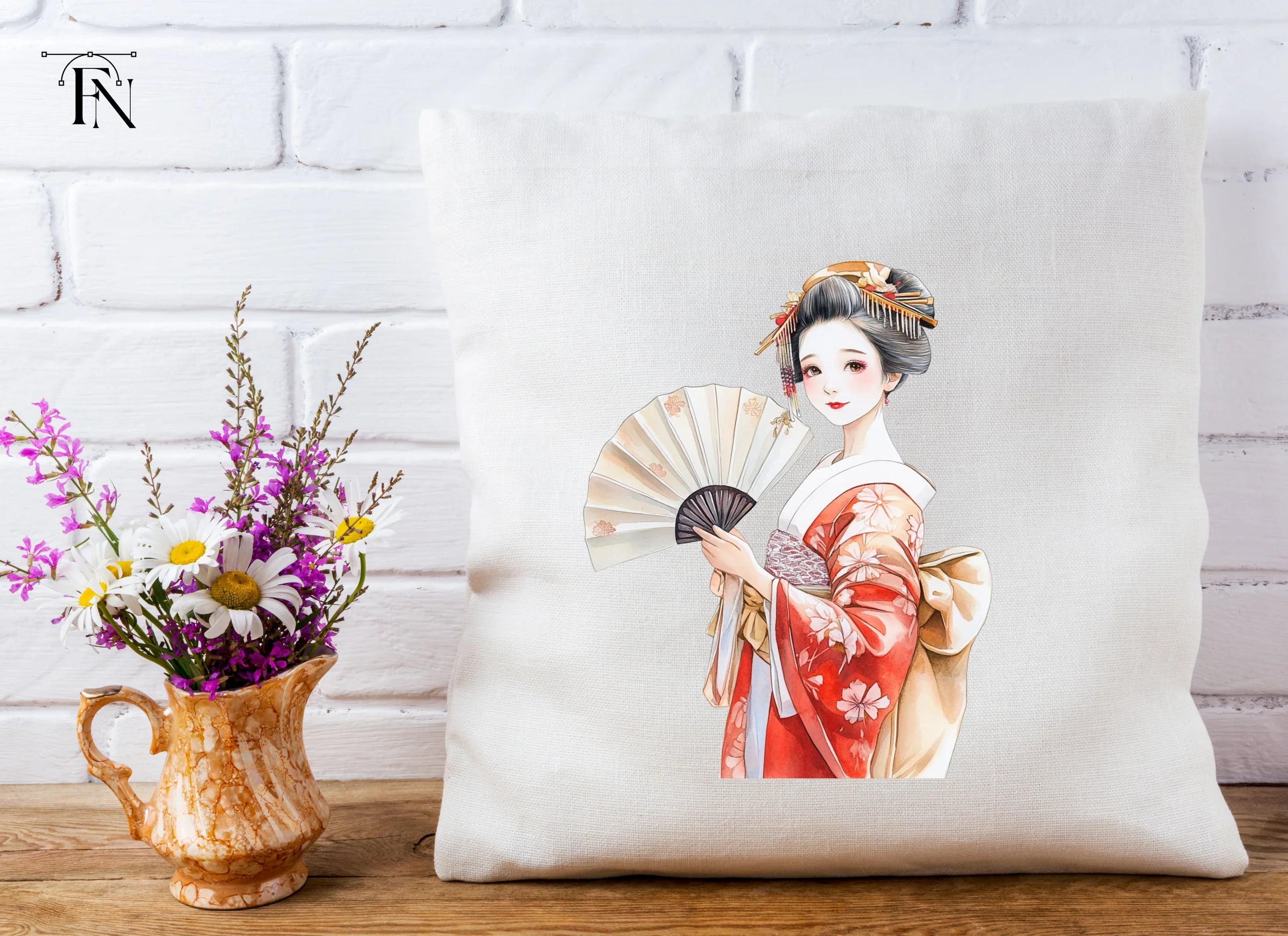 Vibrant Geisha with Fans Clipart Bundle