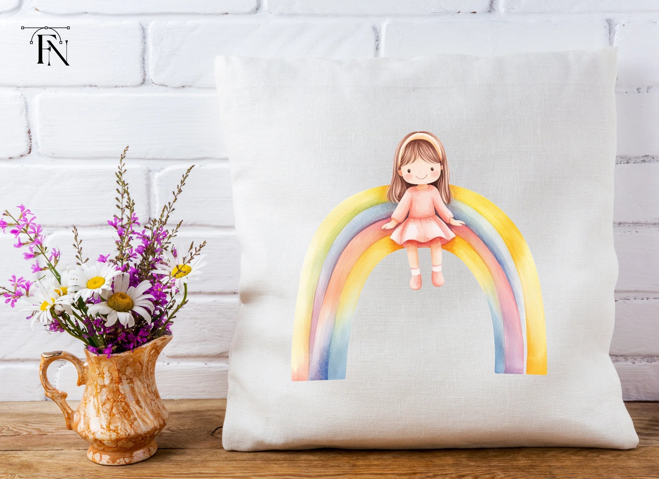 Cute Girls Sitting on Rainbows Clipart Bundle