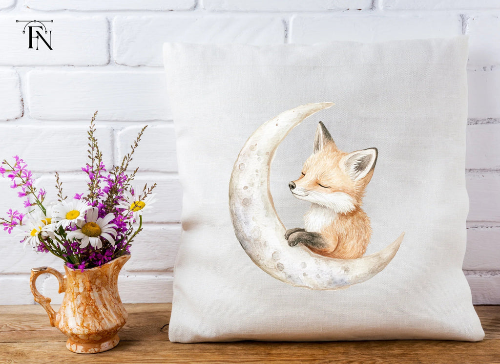 Cute Sleeping Fox on Moon Clipart Bundle