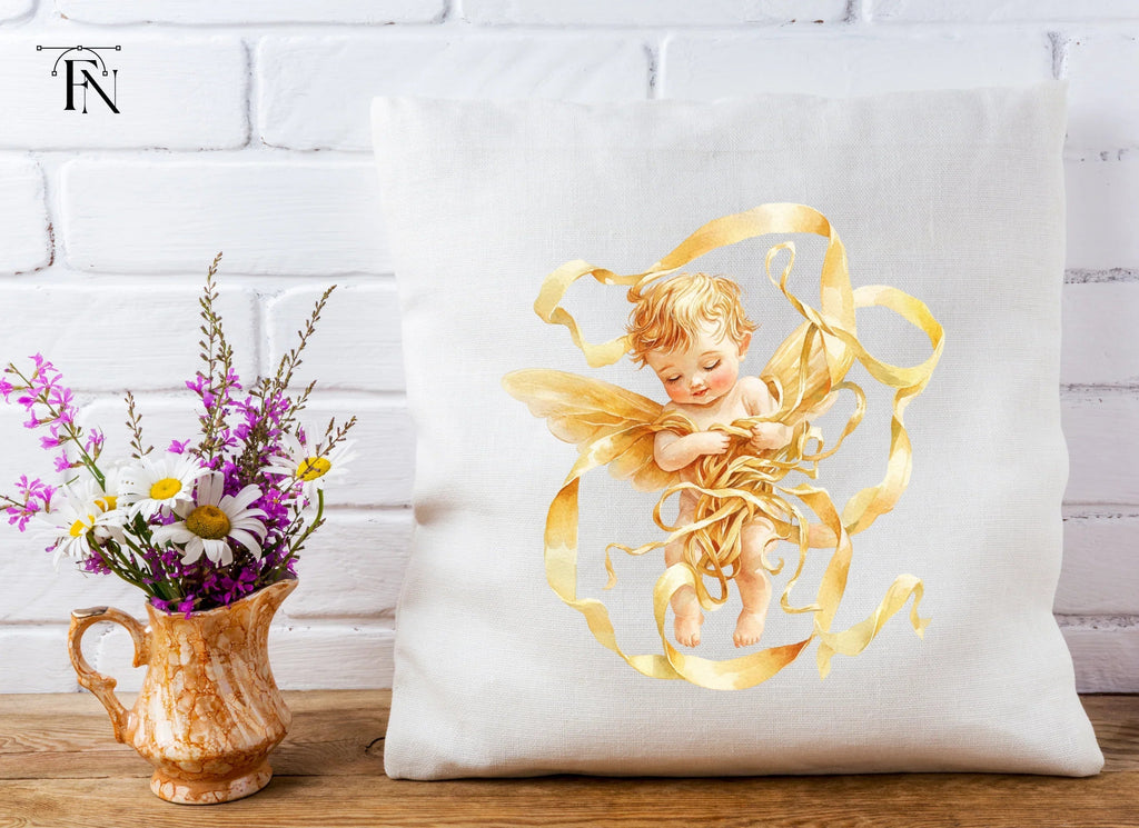 Golden Angel Cherubs with Ribbons Clipart Bundle
