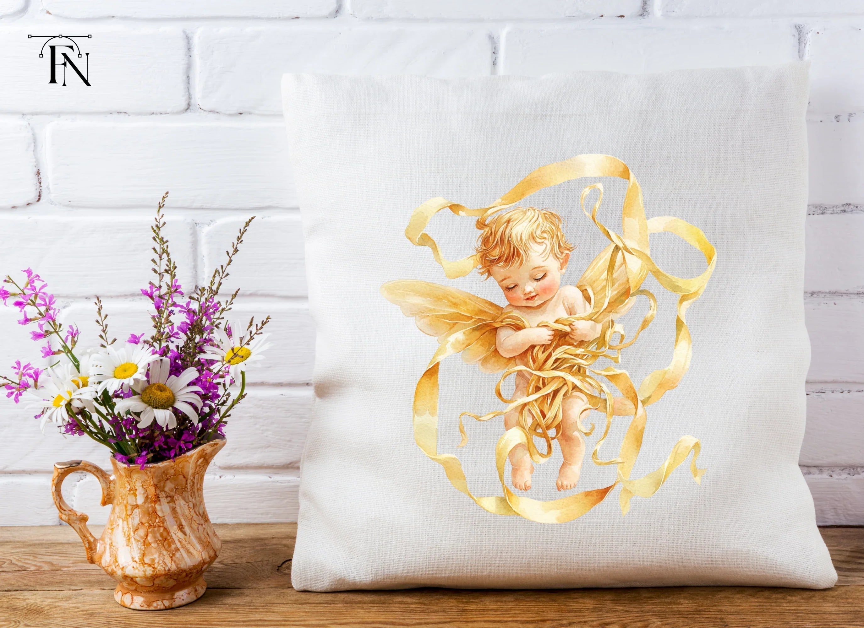 Golden Angel Cherubs with Ribbons Clipart Bundle