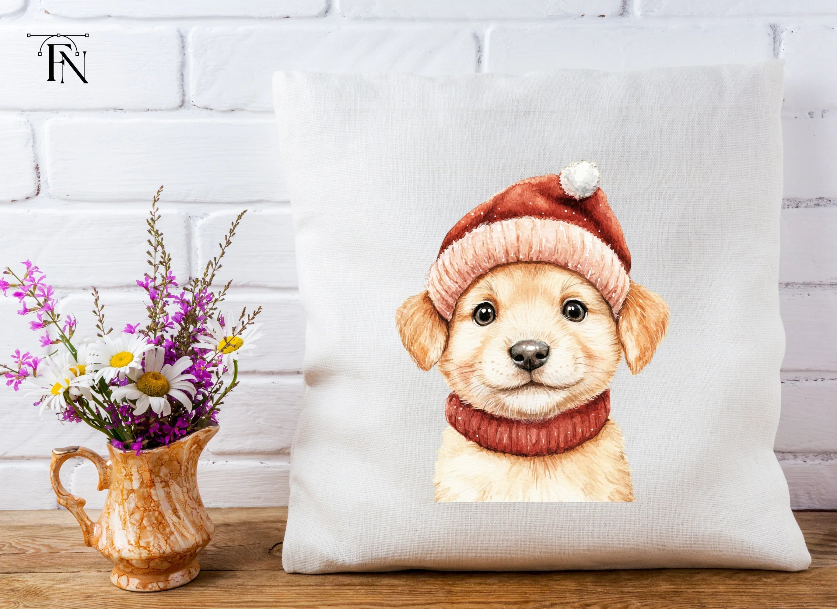 Cute Puppy in Santa Hat Clipart Bundle