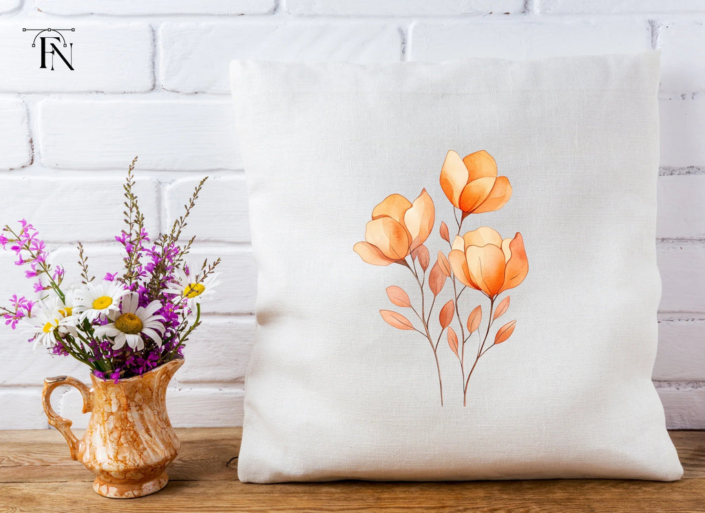 Delicate Orange Floral Clipart Bundle