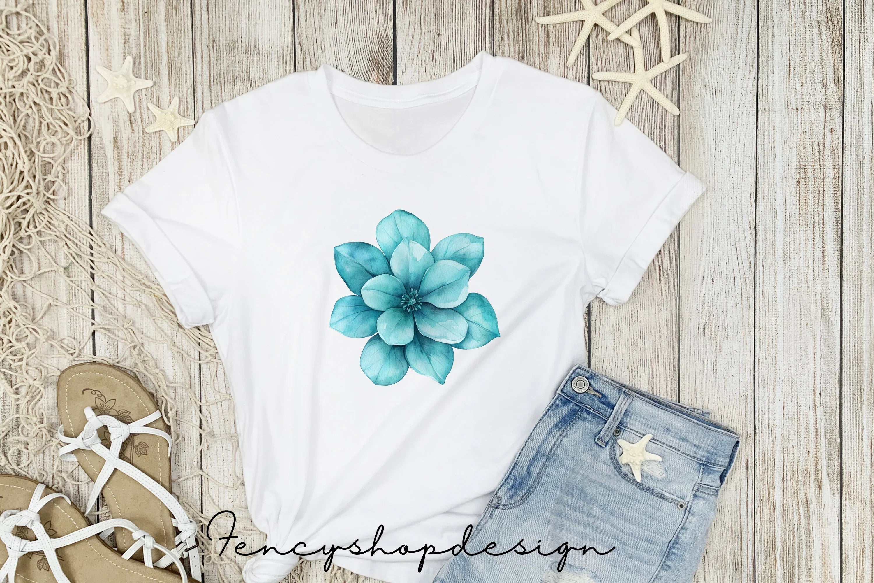 Teal Blue Floral Clipart Bundle