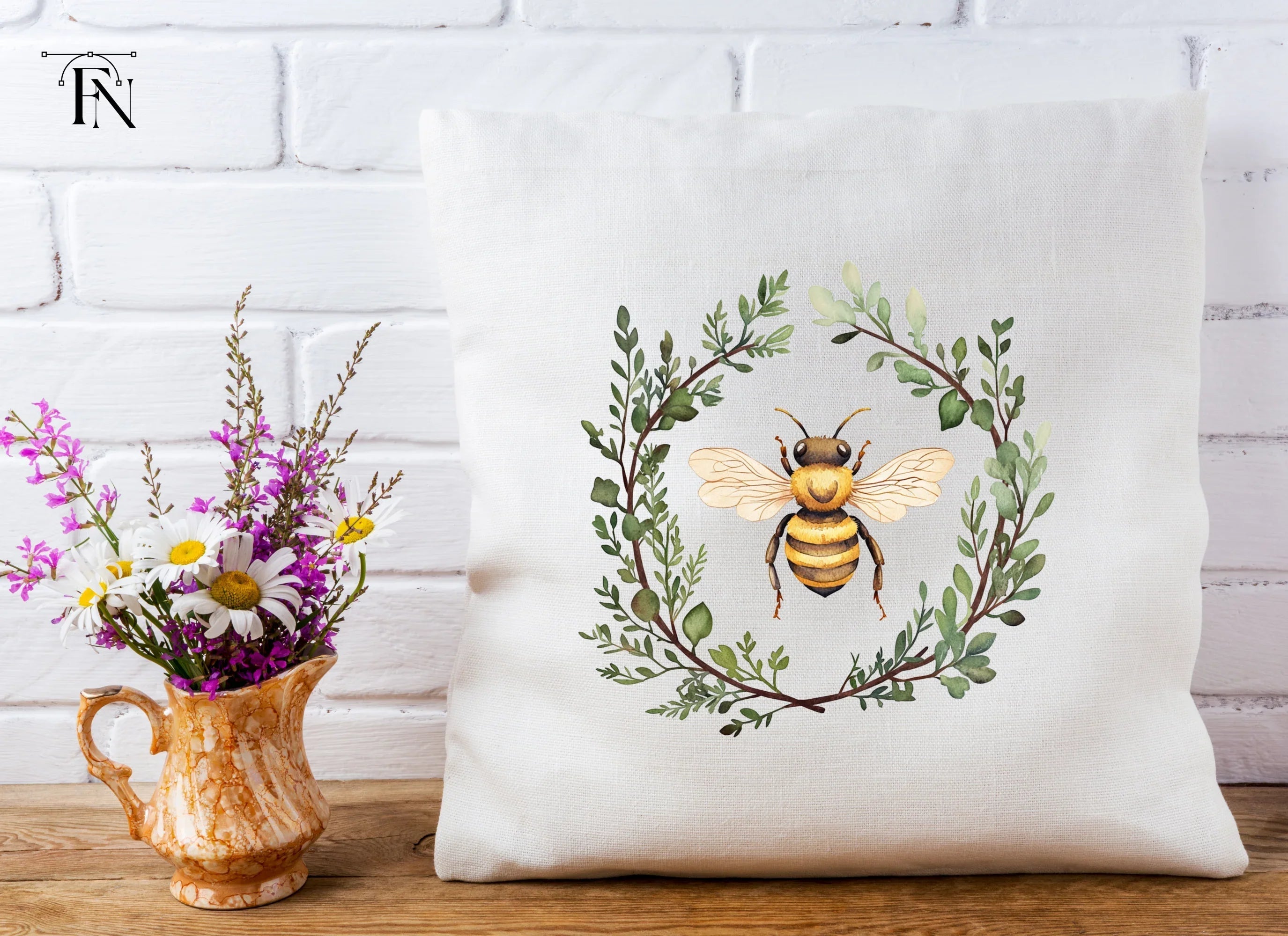 Two Bees in Botanical Wreaths Clipart Bundle