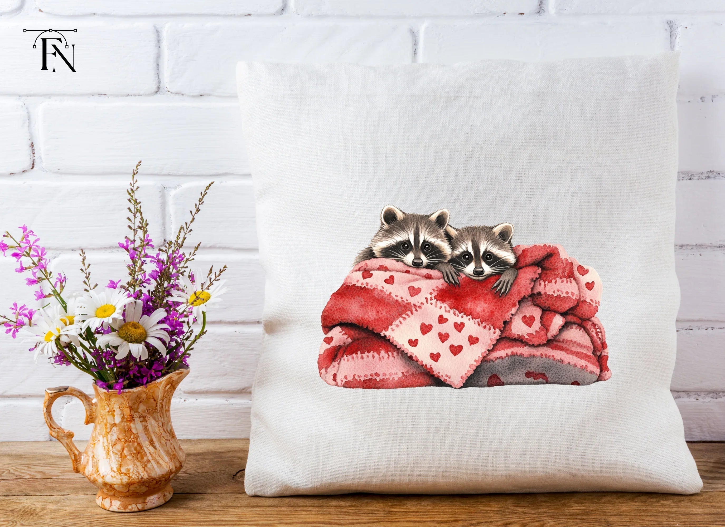 Raccoons in Heart Blankets Clipart Bundle